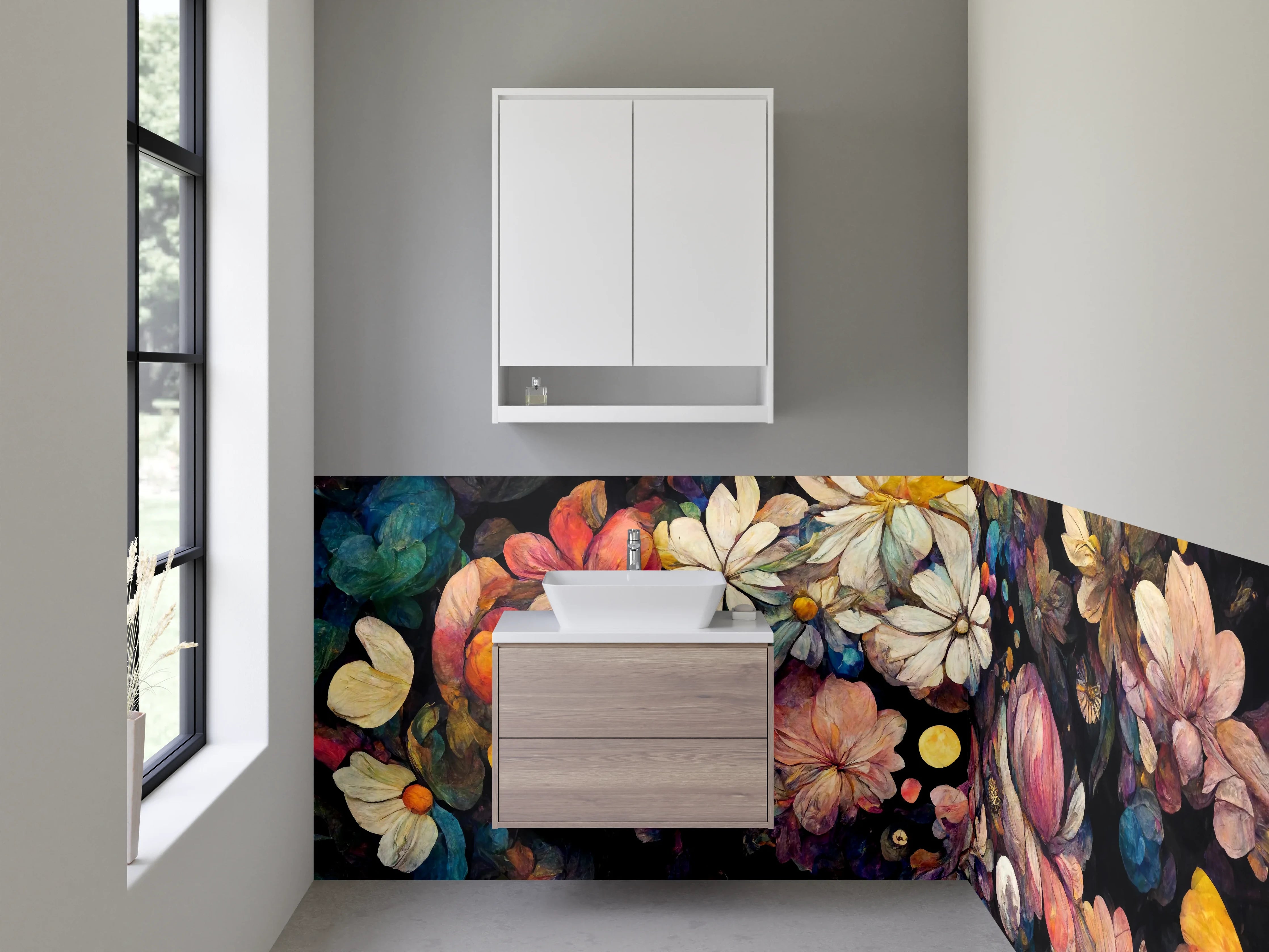 Waschbecken-Rückwand - Farbenfrohe Blumen- und Naturimpression