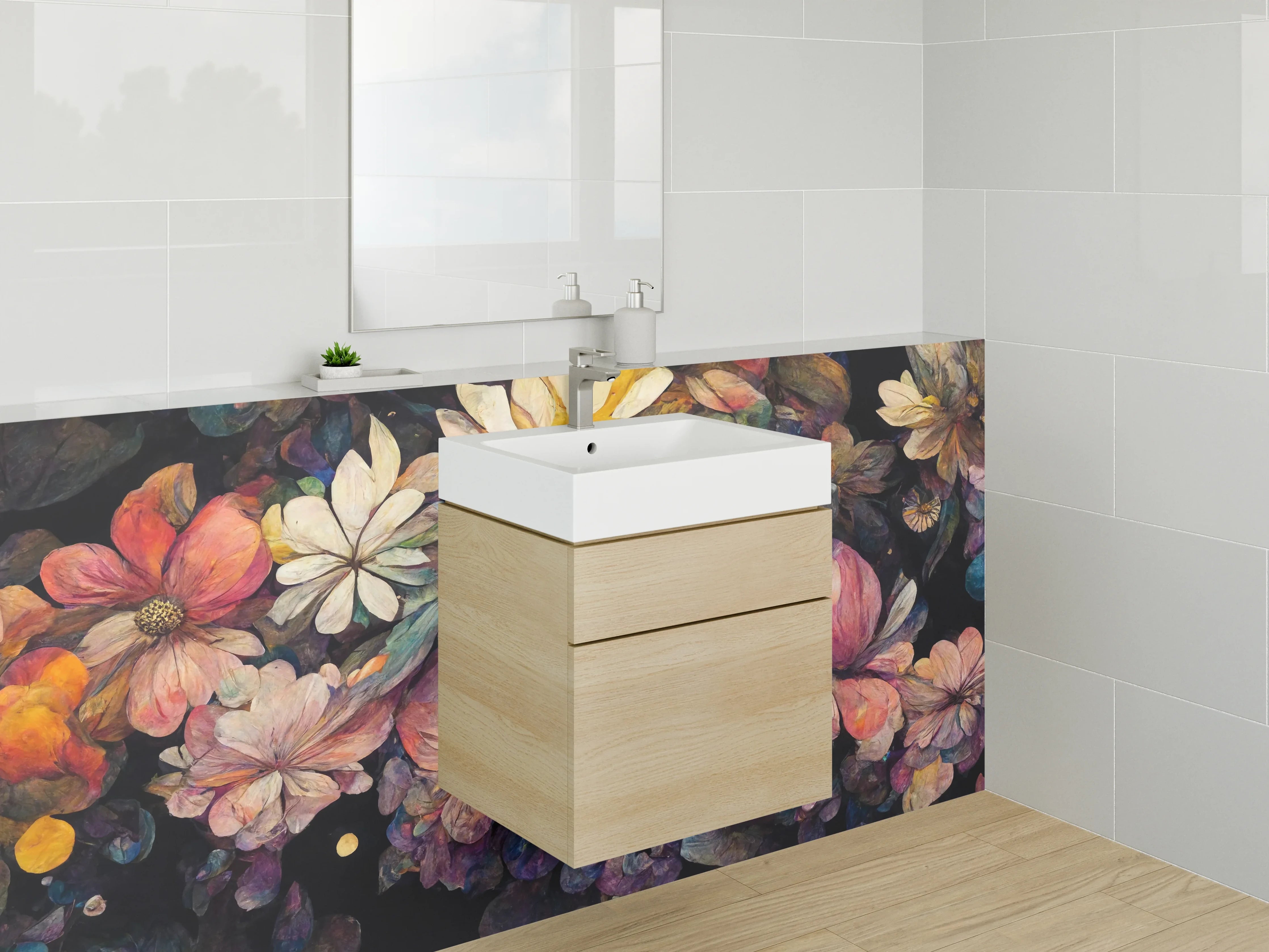 Waschbecken-Rückwand - Farbenfrohe Blumen- und Naturimpression