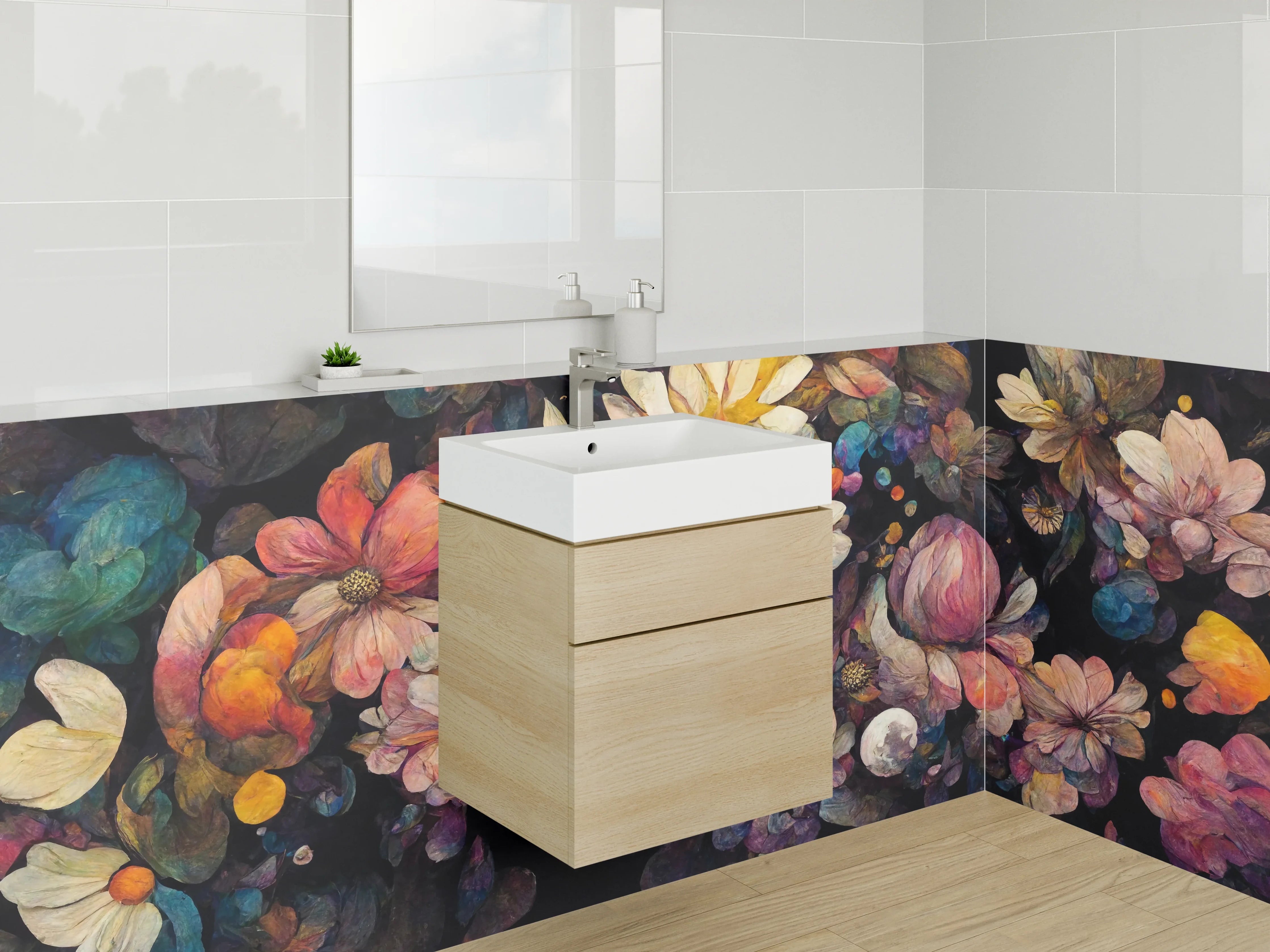 Waschbecken-Rückwand - Farbenfrohe Blumen- und Naturimpression