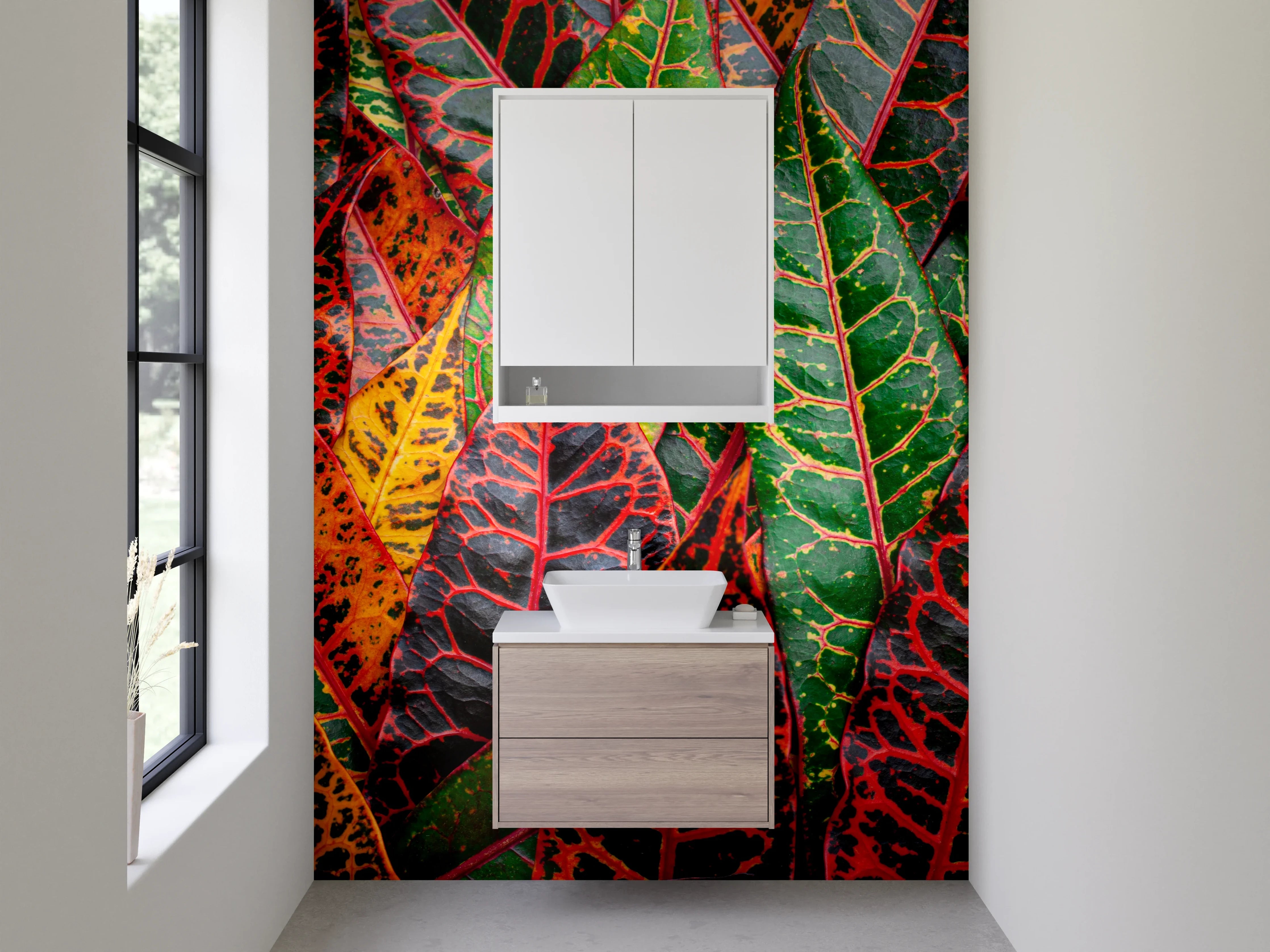 Waschbecken-Rückwand - Farbenfrohe Croton-Pflanzenblätter