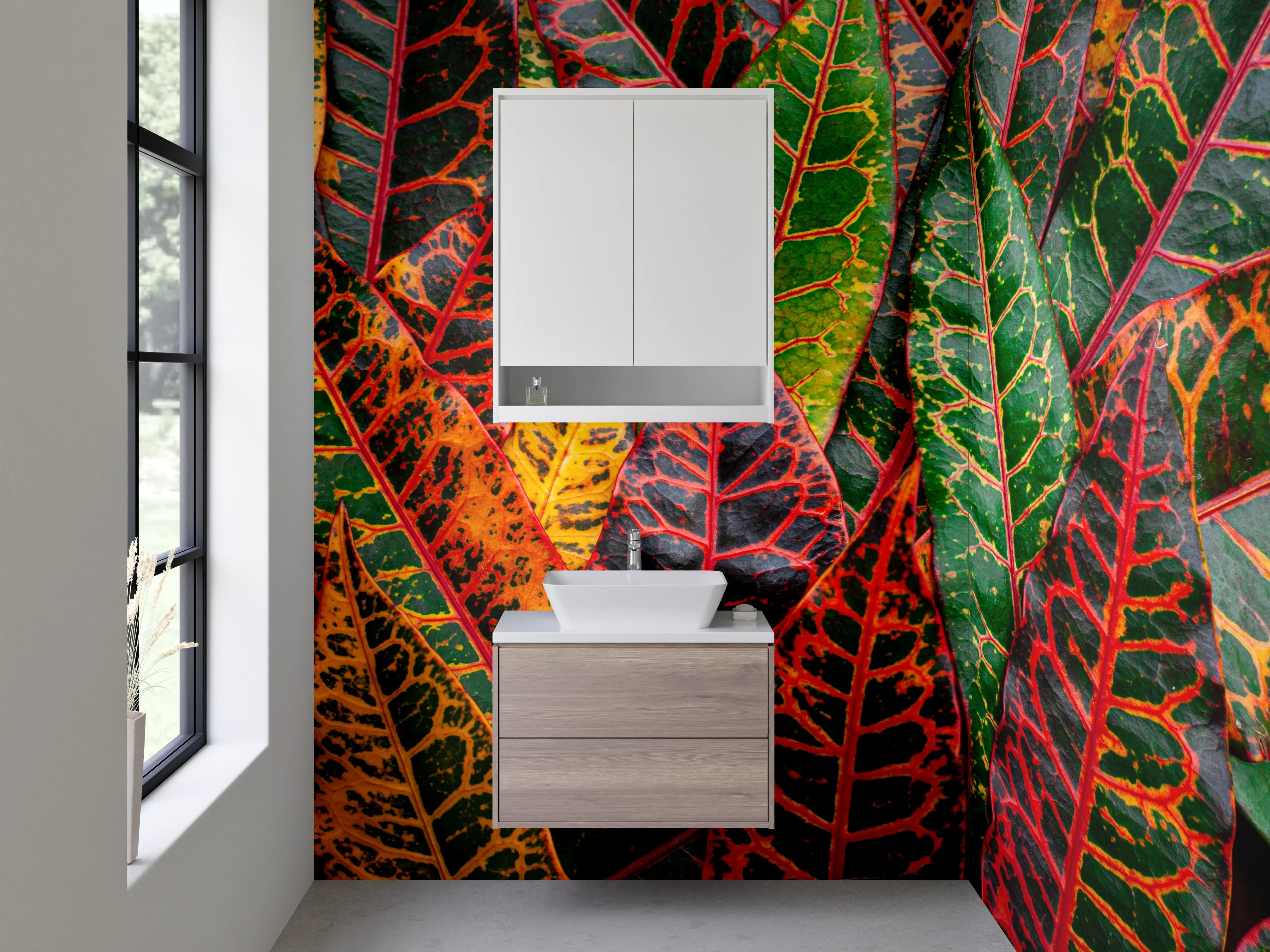 Waschbecken-Rückwand - Farbenfrohe Croton-Pflanzenblätter