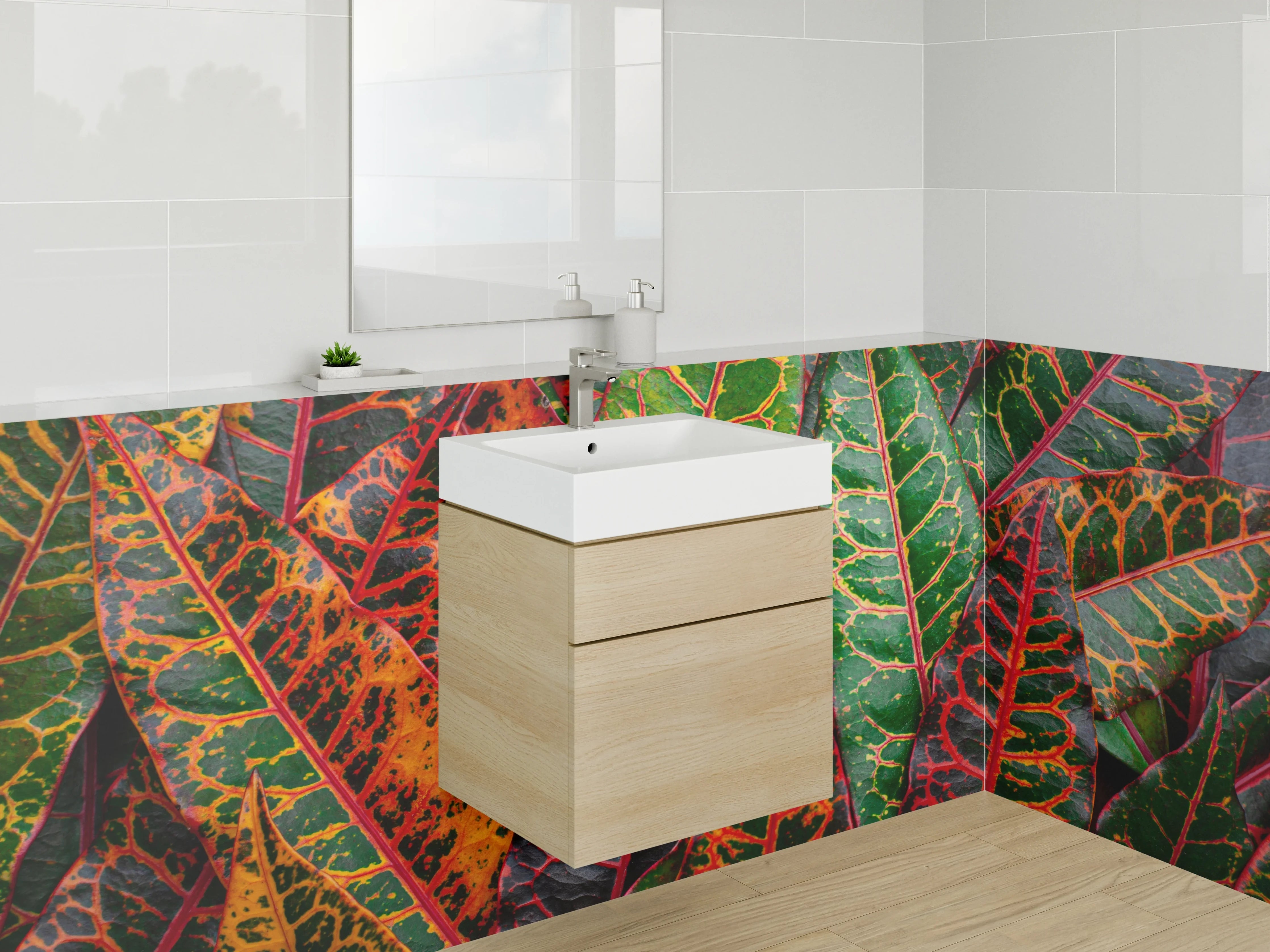 Waschbecken-Rückwand - Farbenfrohe Croton-Pflanzenblätter