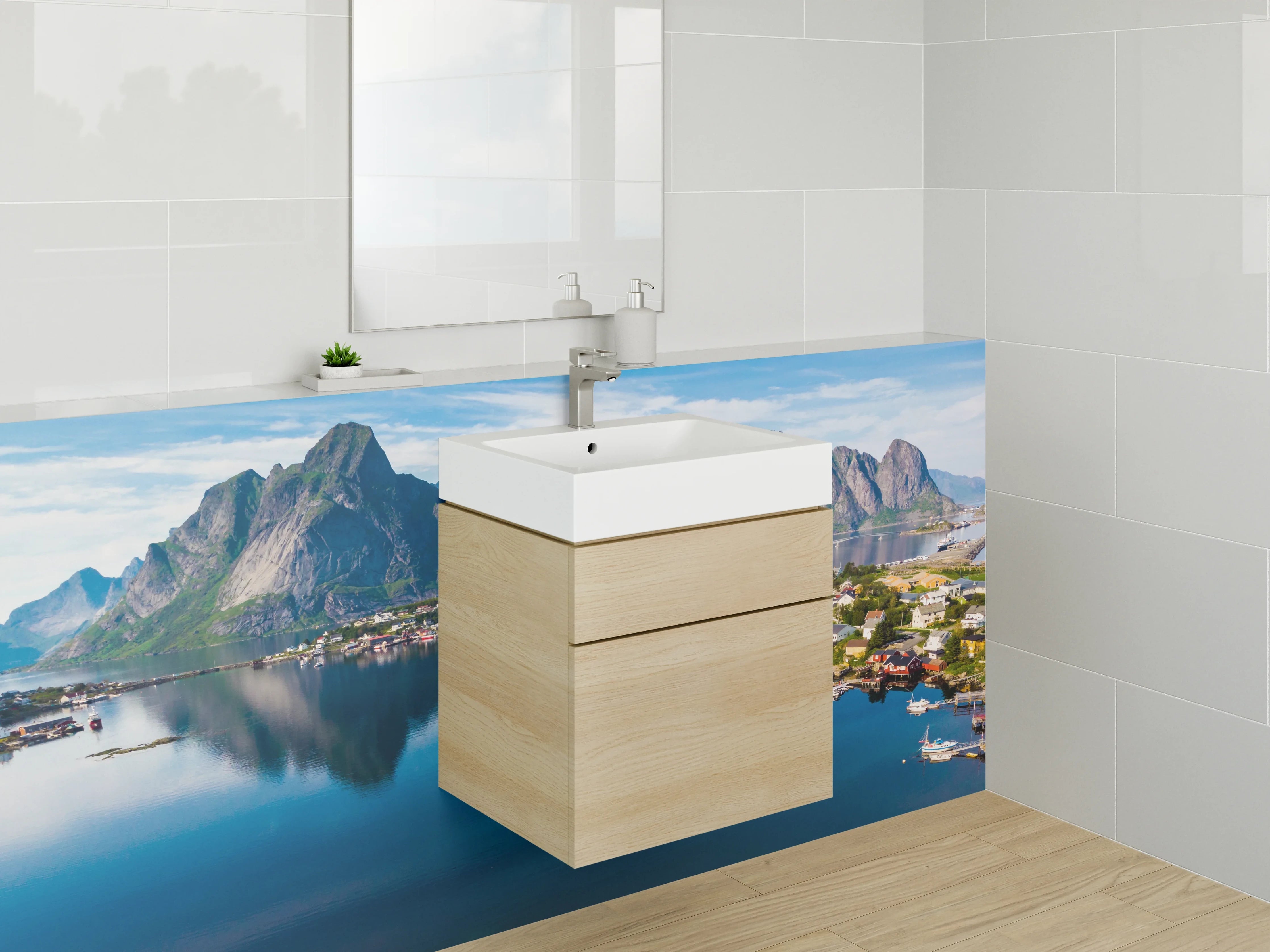 Waschbecken-Rückwand - Faszinierende Fjordlandschaft mit Bergpanorama