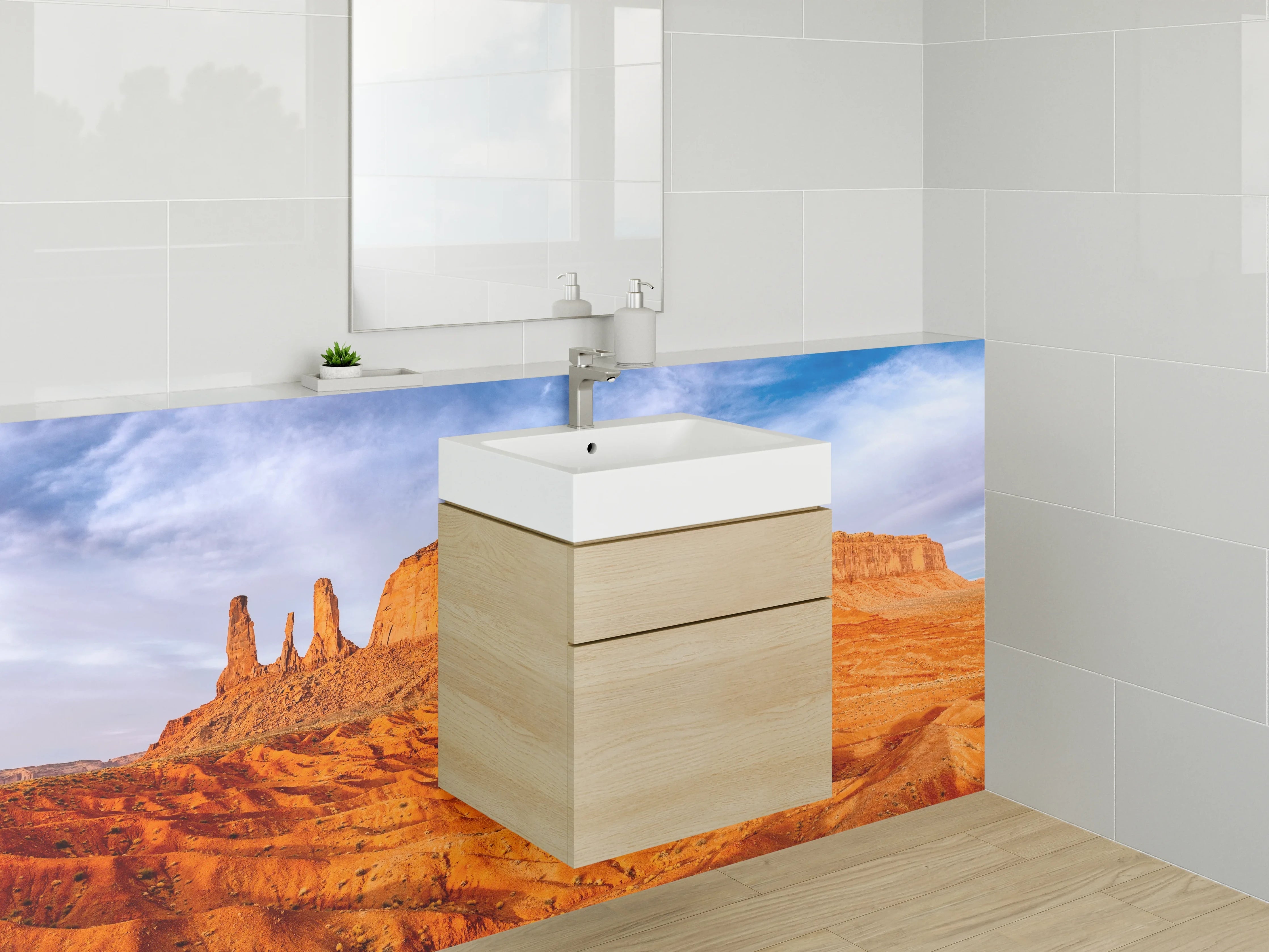 Waschbecken-Rückwand - Faszinierende Wüstenlandschaft bei Sonnenuntergang