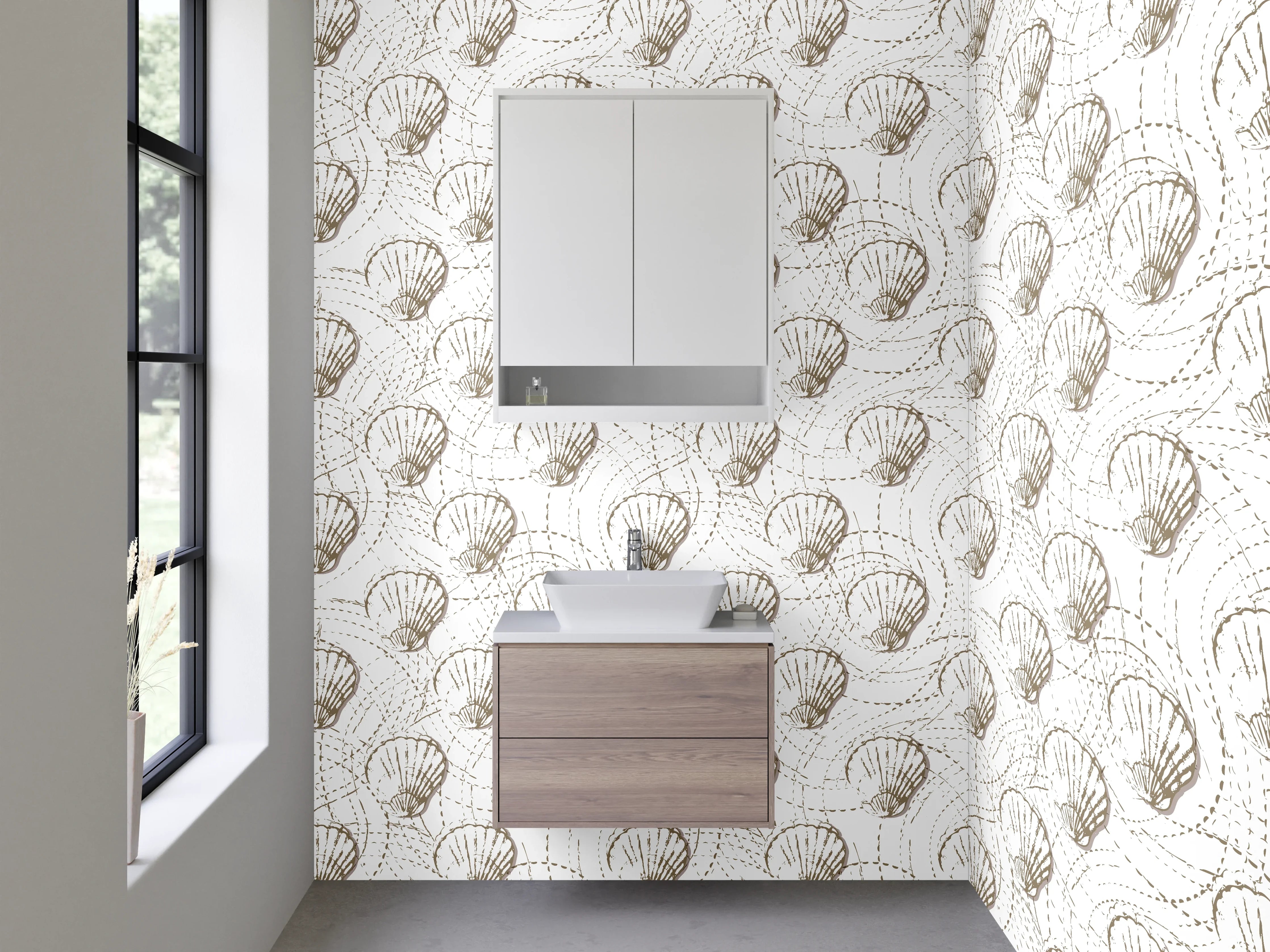 Waschbecken-Rückwand - Feine Muschelmuster in sanften Tönen