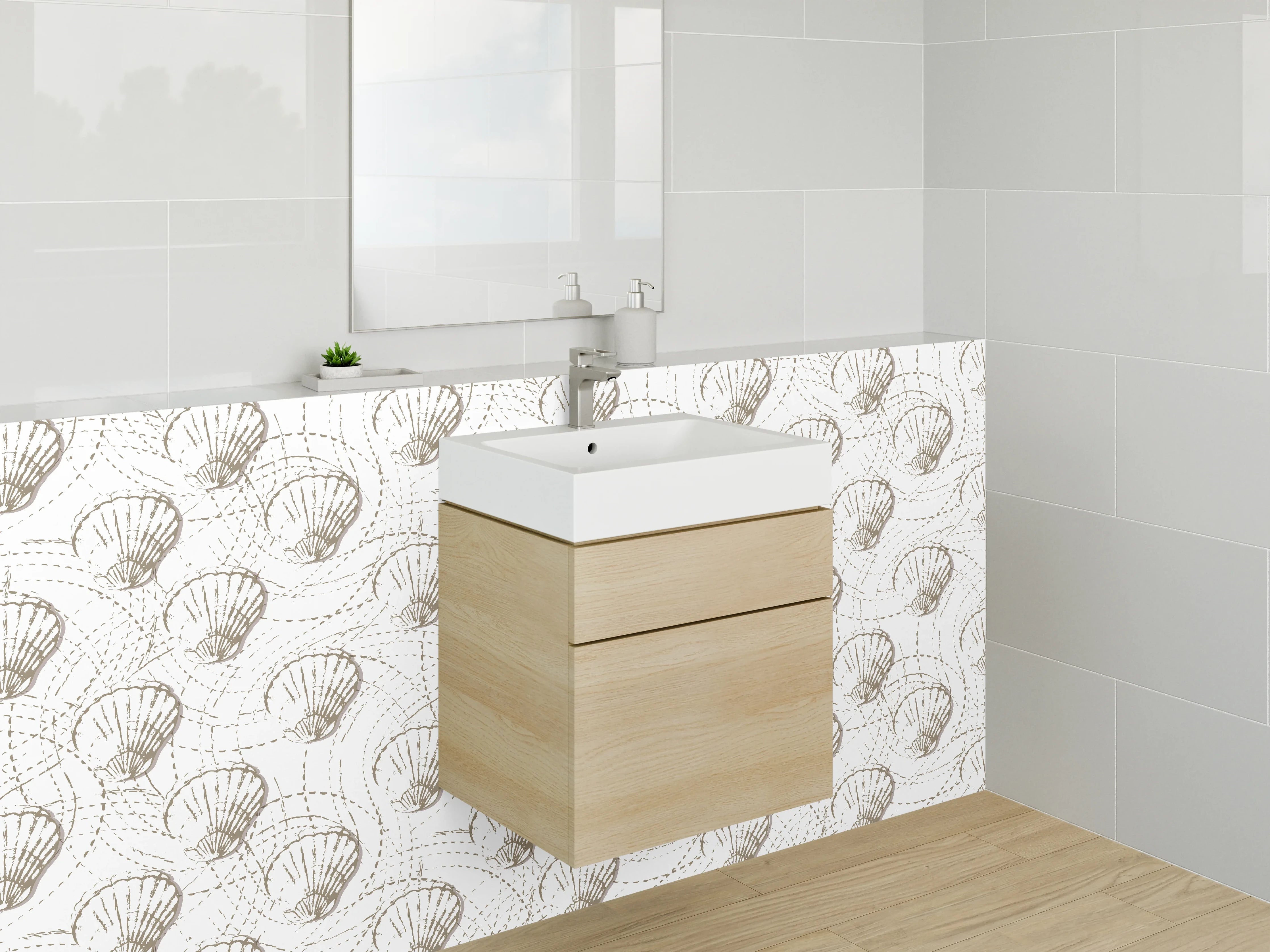 Waschbecken-Rückwand - Feine Muschelmuster in sanften Tönen