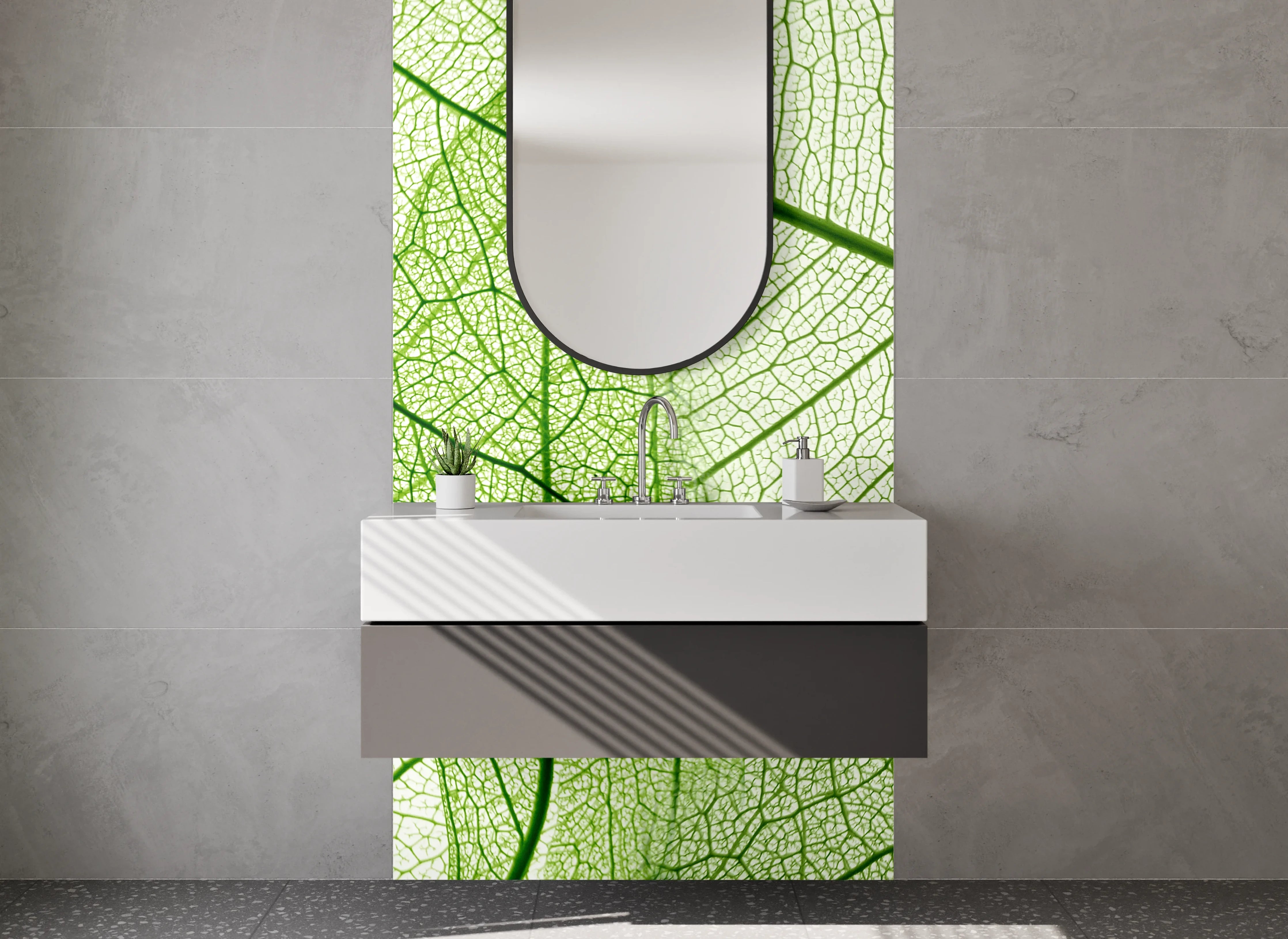 Waschbecken-Rückwand - Feine grüne Blattstruktur Naturmotiv