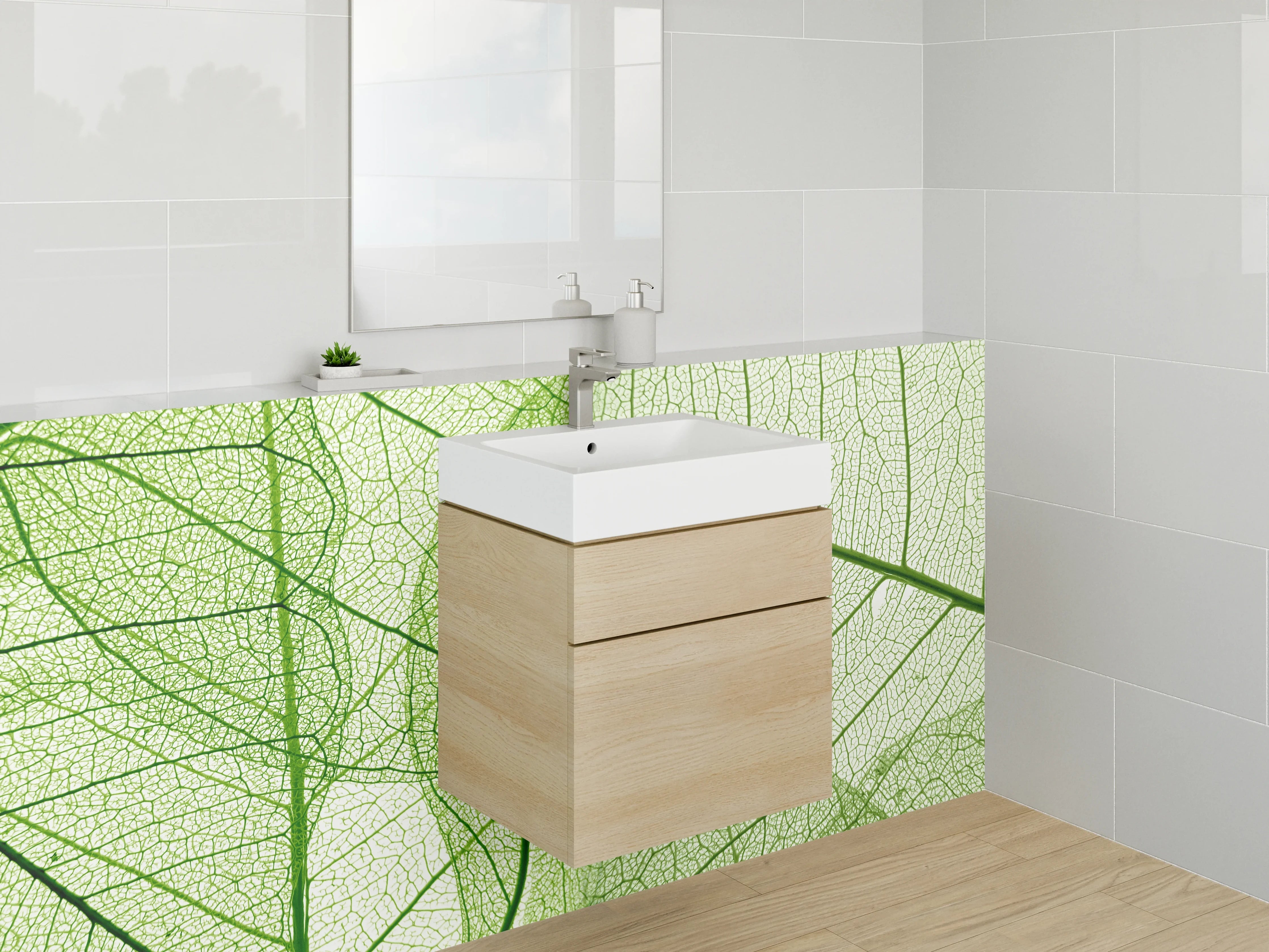 Waschbecken-Rückwand - Feine grüne Blattstruktur Naturmotiv