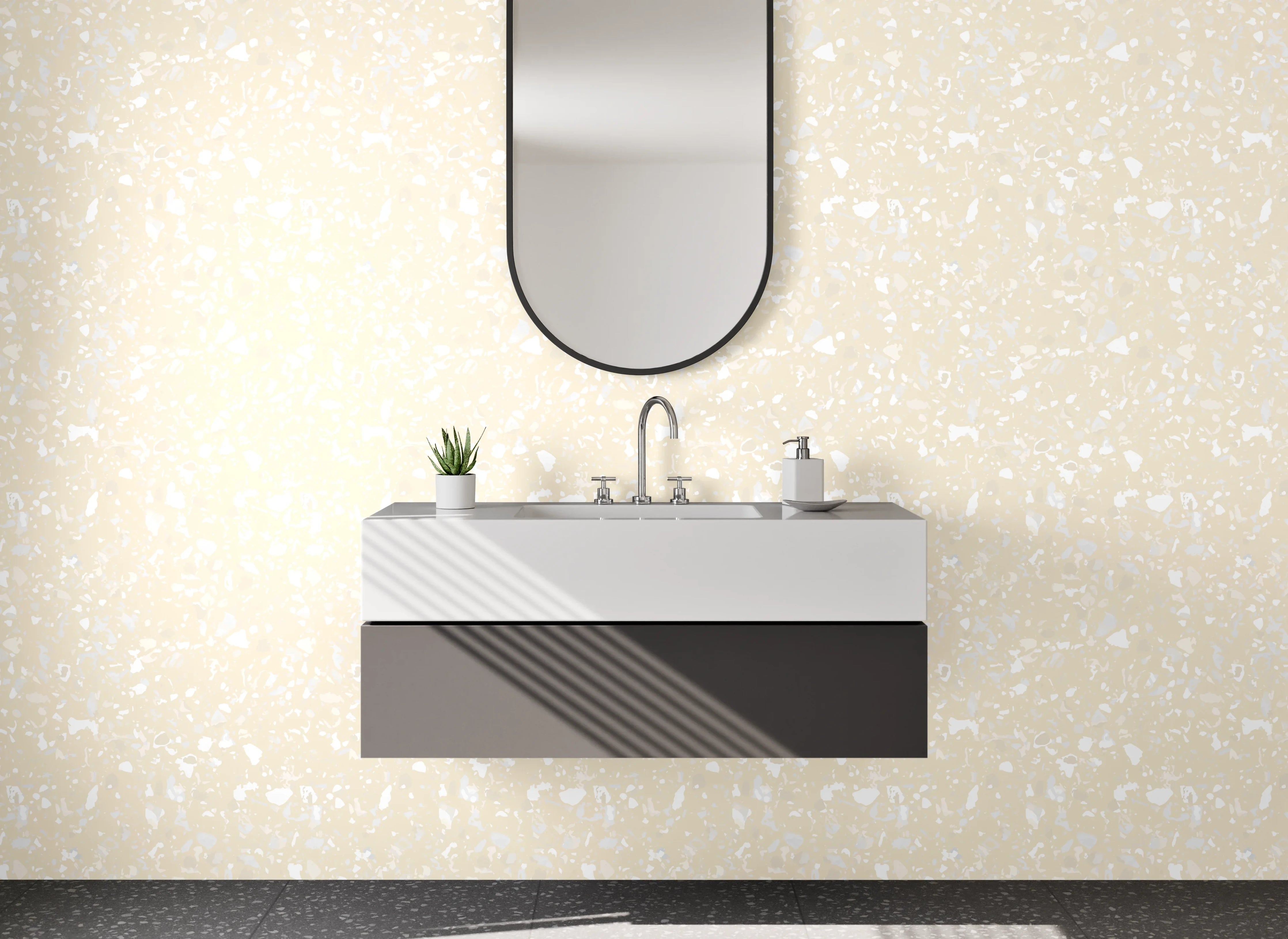Waschbecken-Rückwand - Feines Muster Beige Weiß für Bad