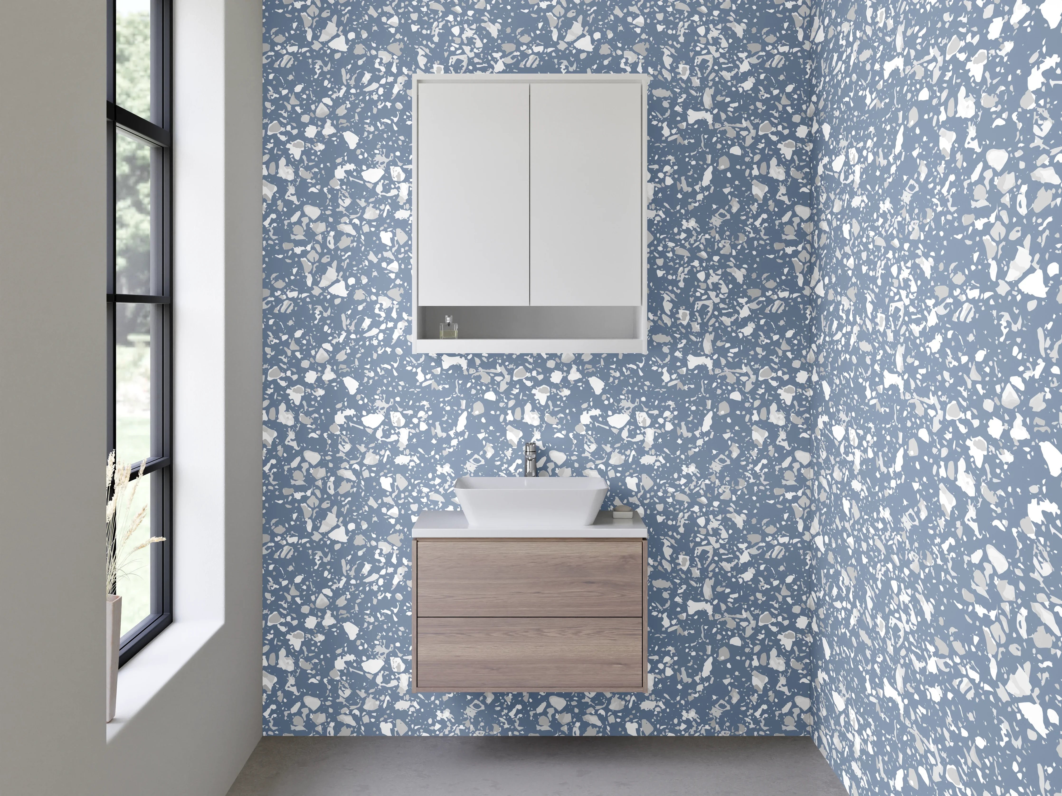 Waschbecken-Rückwand - Feines blau-graues Steinmuster-Design