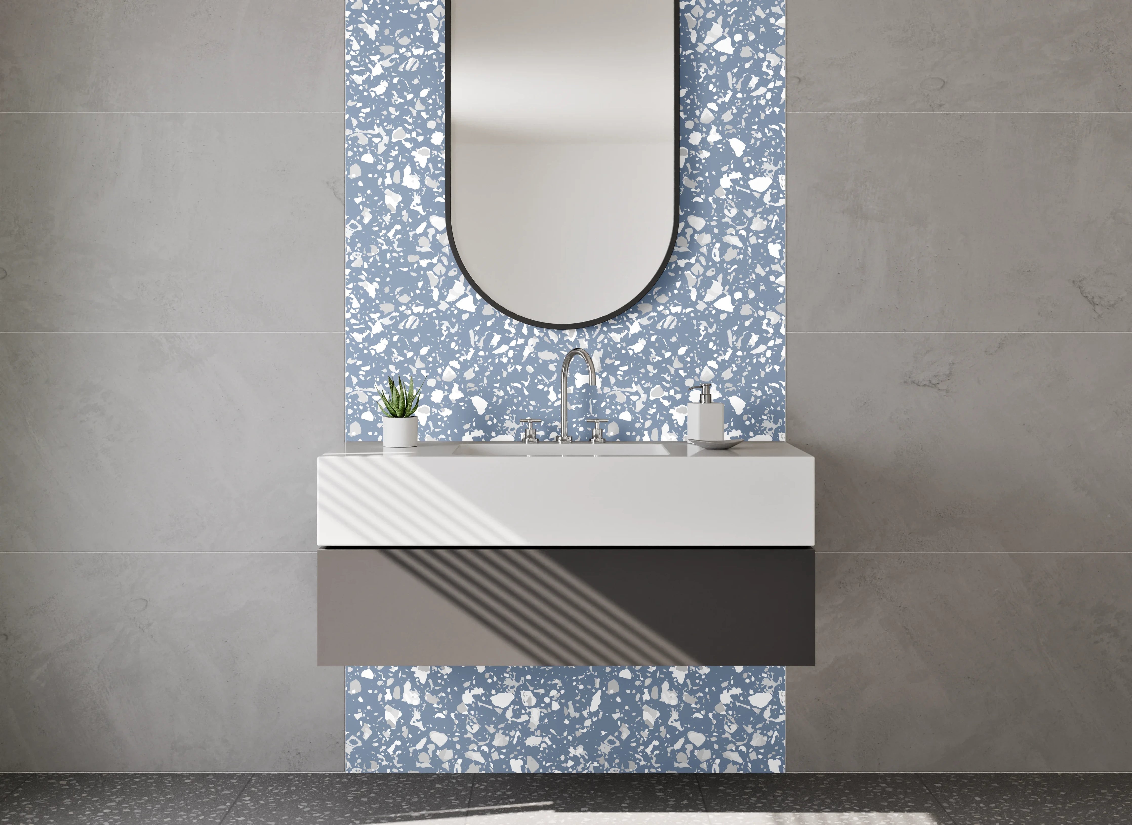 Waschbecken-Rückwand - Feines blau-graues Steinmuster-Design