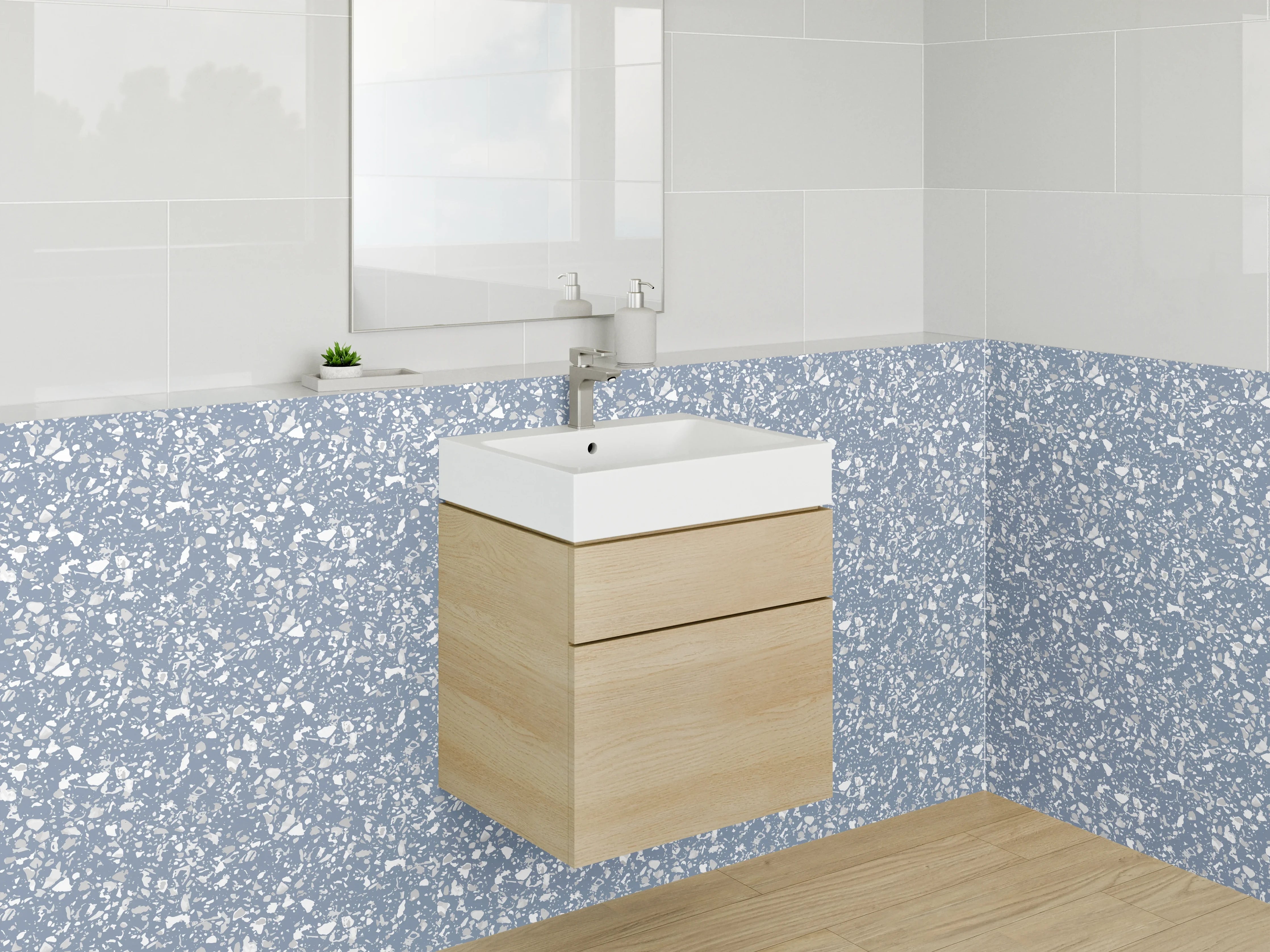 Waschbecken-Rückwand - Feines blau-graues Steinmuster-Design