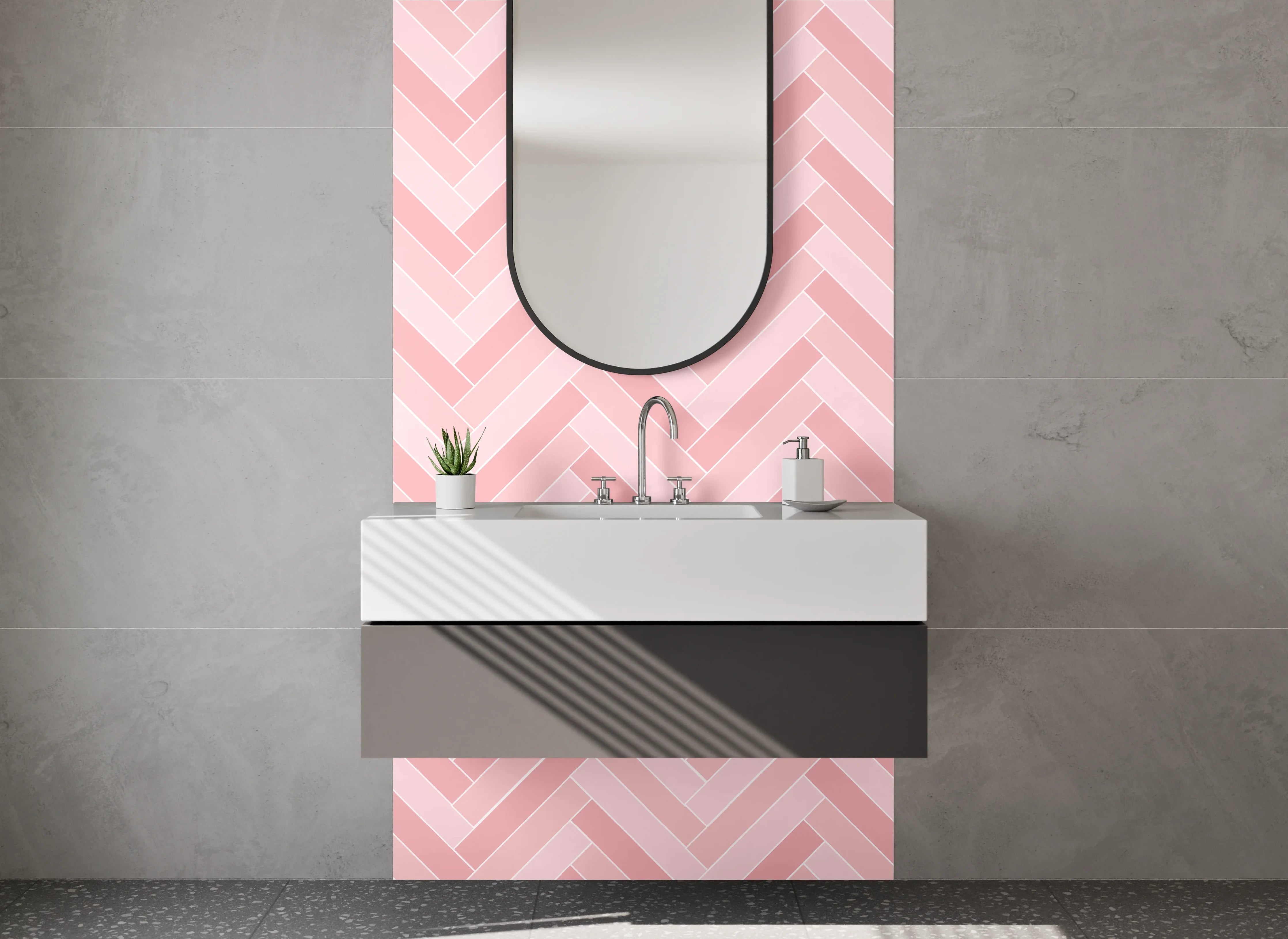 Waschbecken-Rückwand - Fischgrät Muster Rosa Fliesen Design
