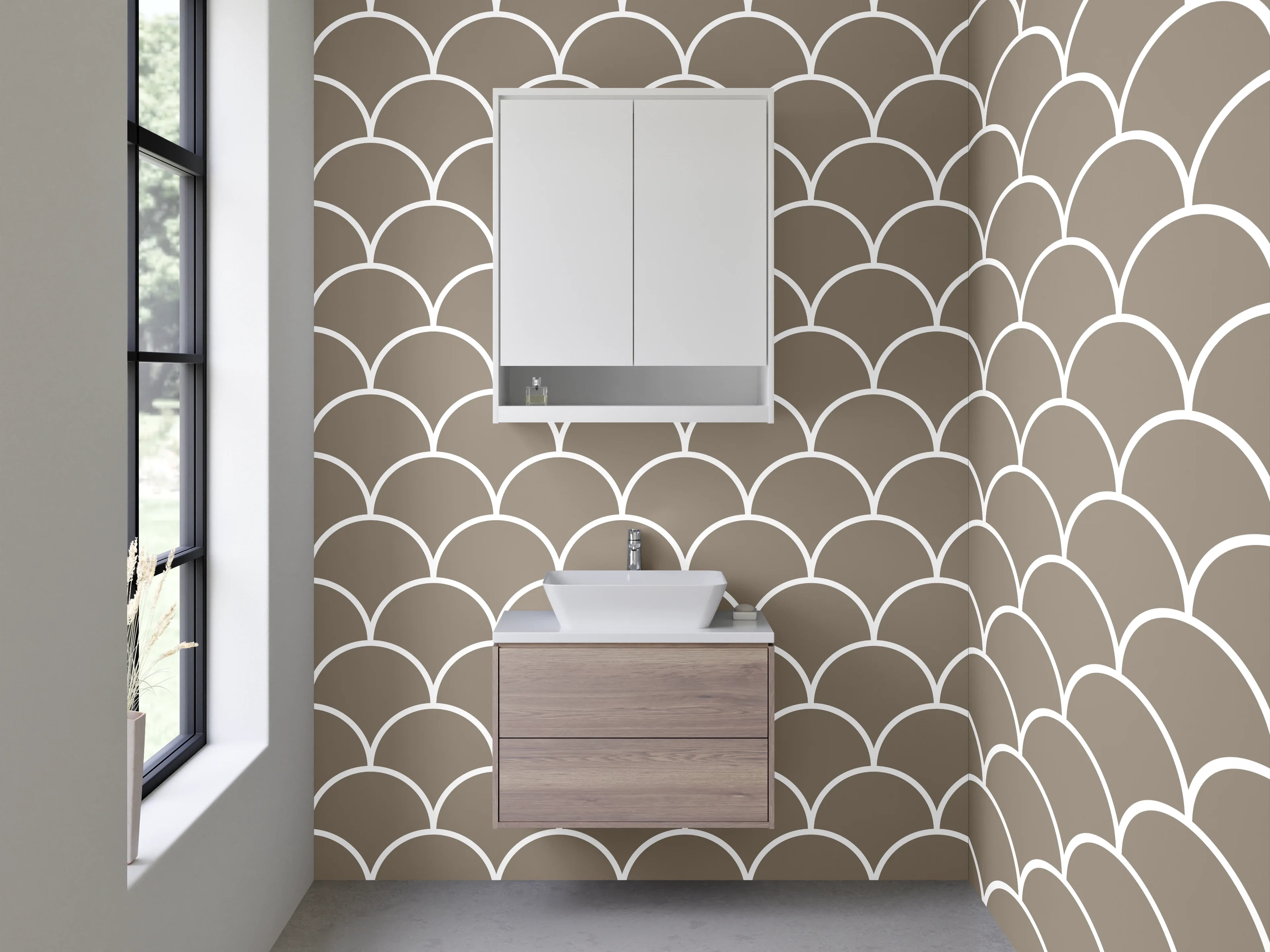 Waschbecken-Rückwand - Fischschuppen-Muster Beige Modern