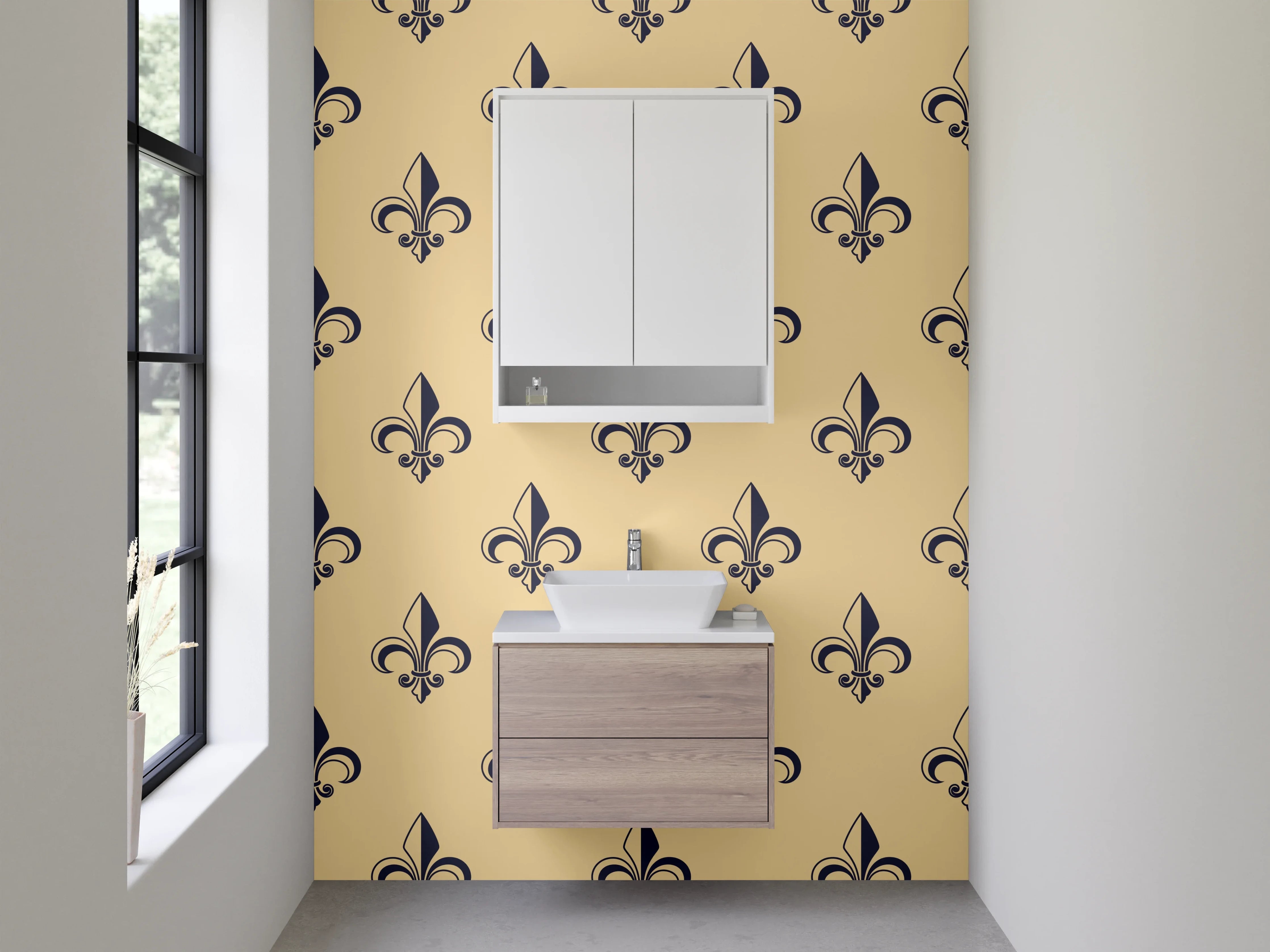 Waschbecken-Rückwand - Fleur-de-Lis Design Grau Weiß Schwarz