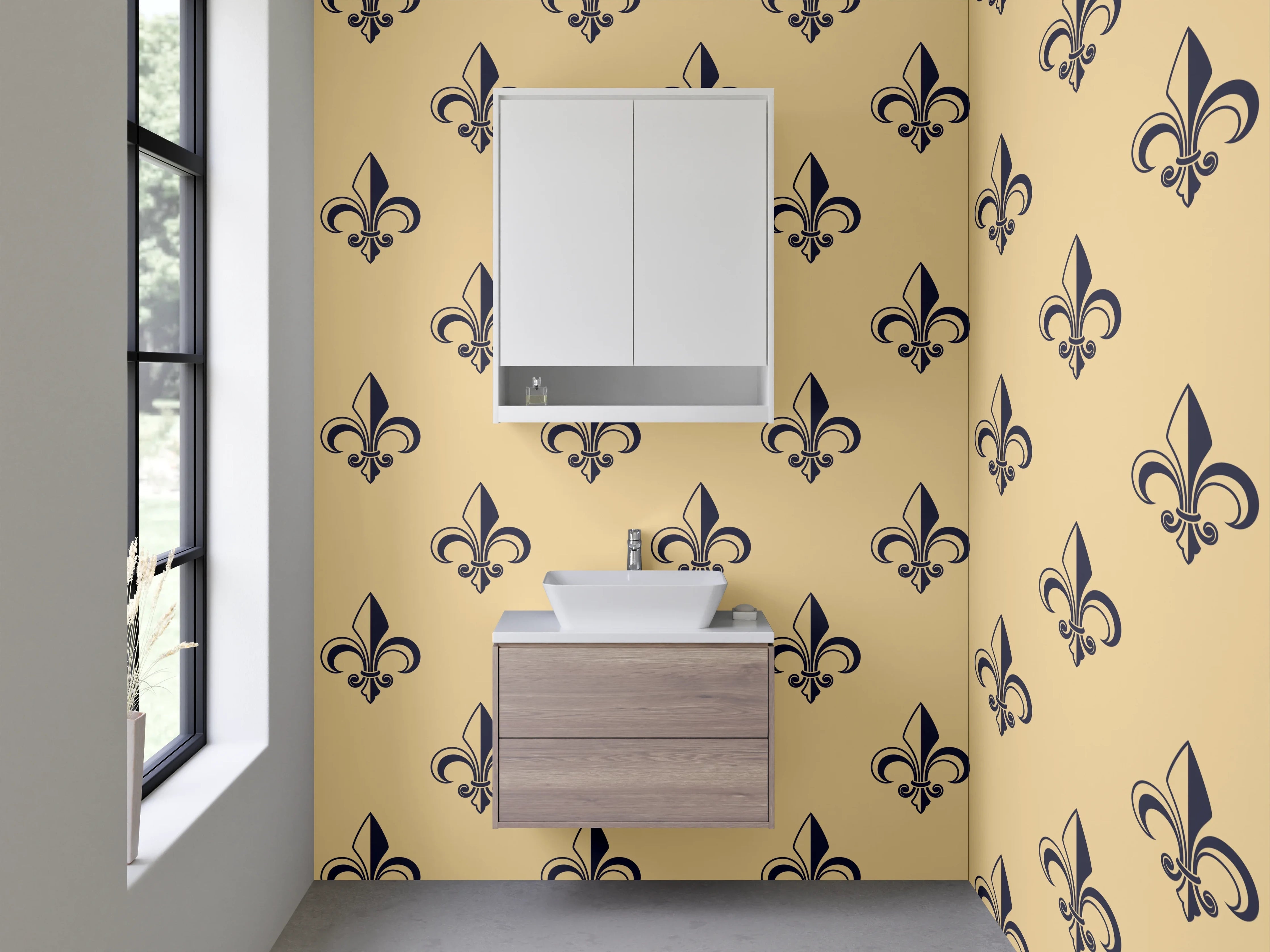 Waschbecken-Rückwand - Fleur-de-Lis Design Grau Weiß Schwarz