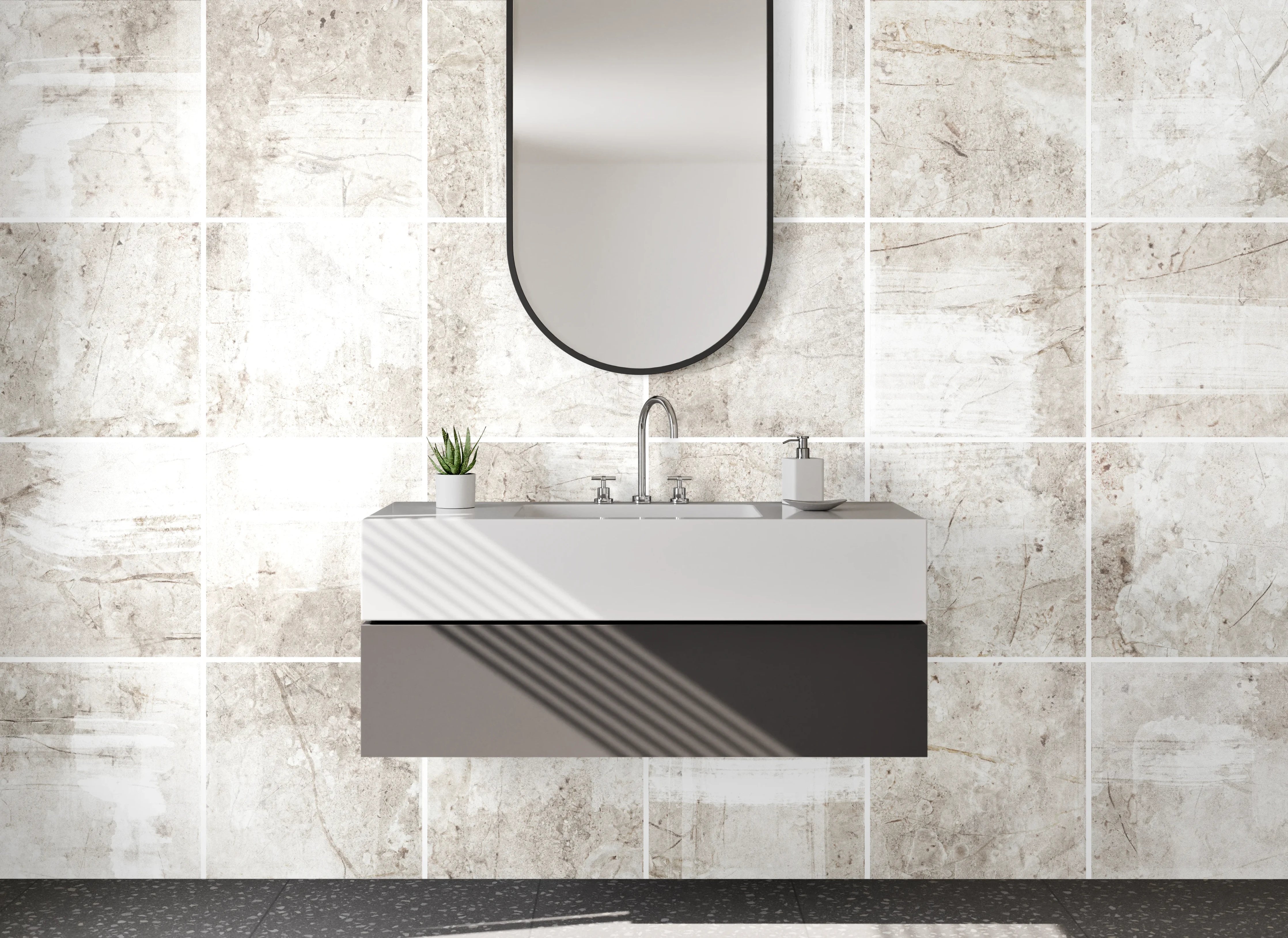 Waschbecken-Rückwand - Fliesen-Mosaik weiß-grau modern