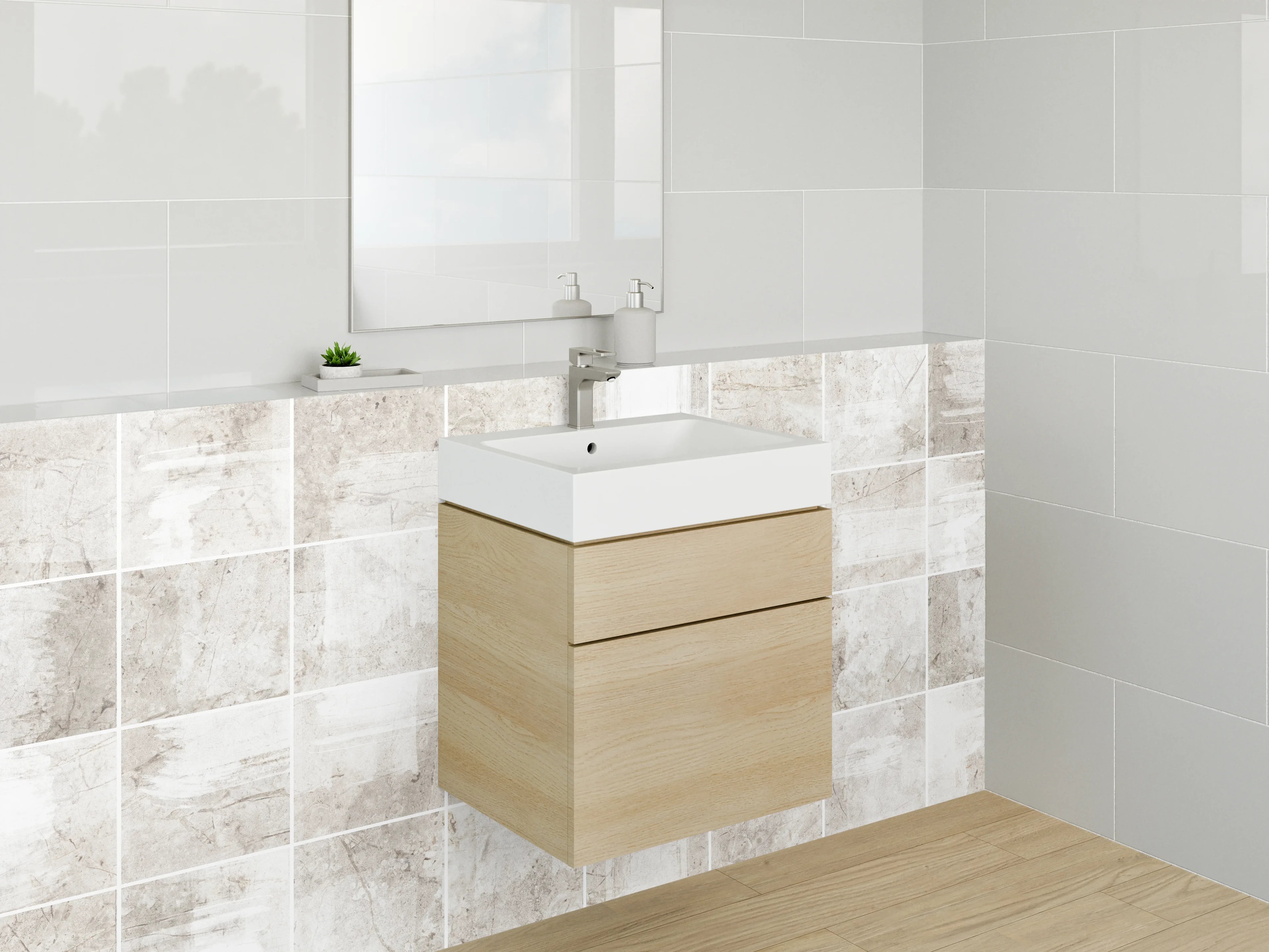 Waschbecken-Rückwand - Fliesen-Mosaik weiß-grau modern