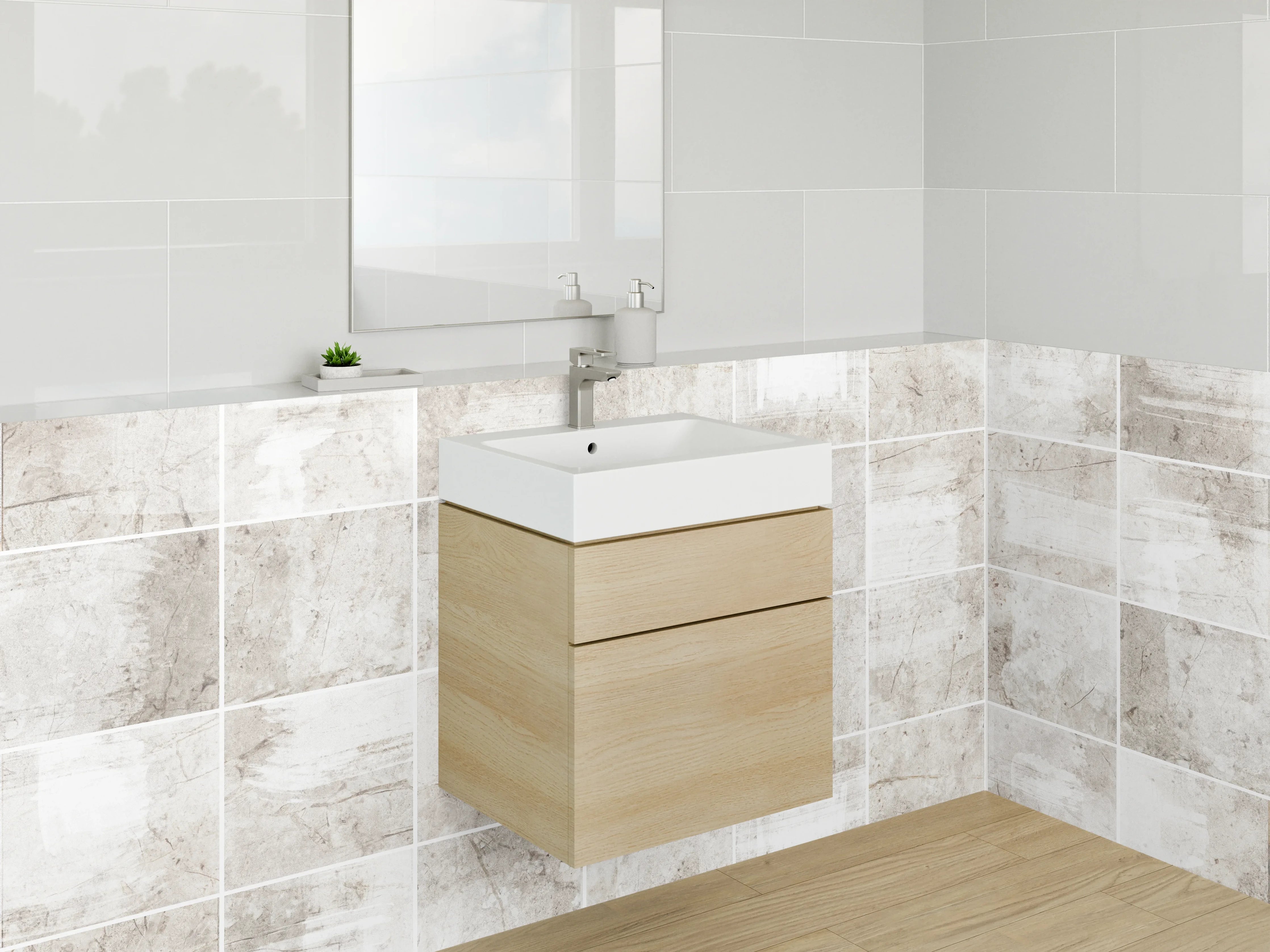 Waschbecken-Rückwand - Fliesen-Mosaik weiß-grau modern