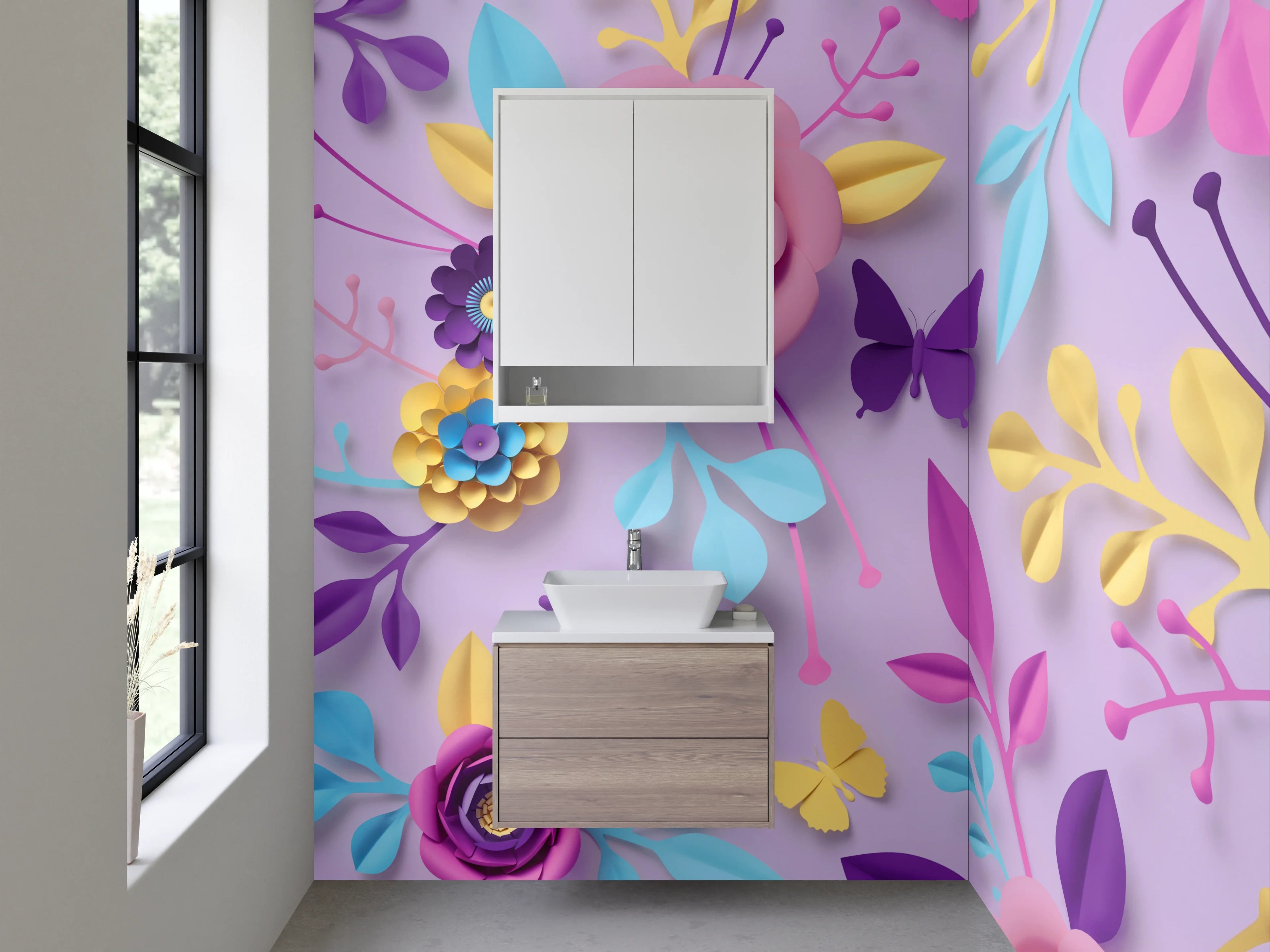 Waschbecken-Rückwand - Florale 3D-Papierkunst in Pastell