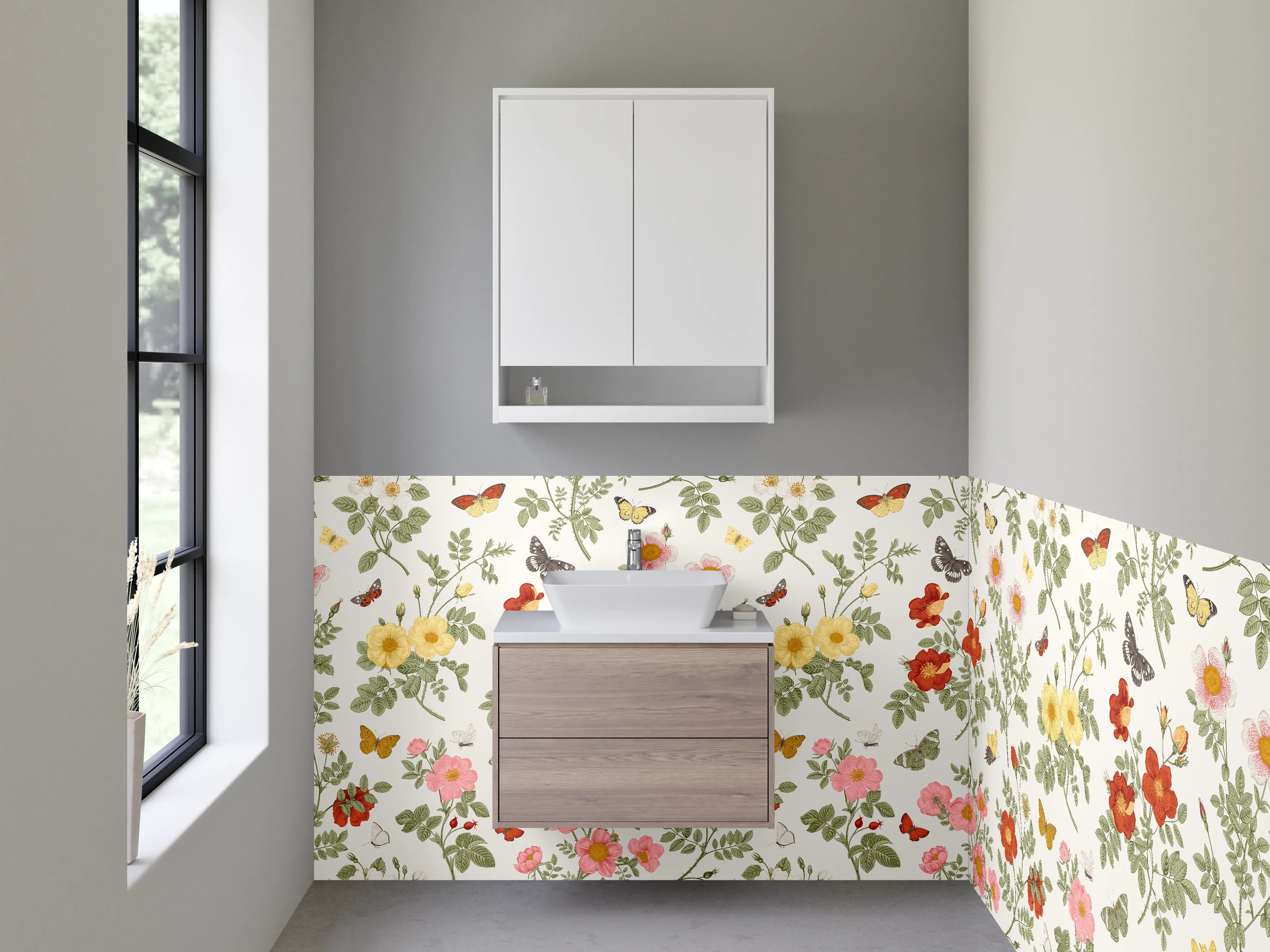 Waschbecken-Rückwand - Florale Muster Blumen und Schmetterlinge