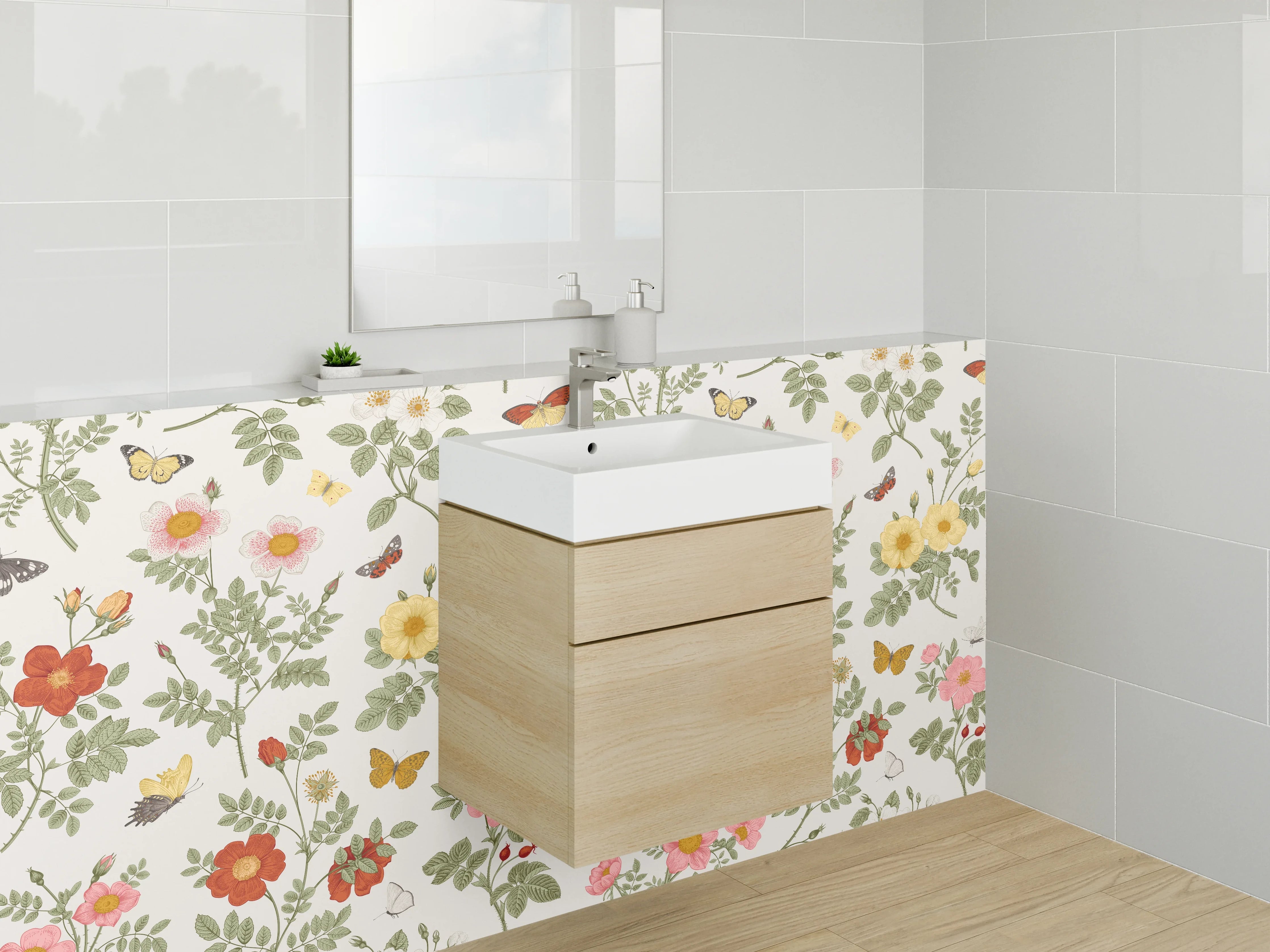 Waschbecken-Rückwand - Florale Muster Blumen und Schmetterlinge