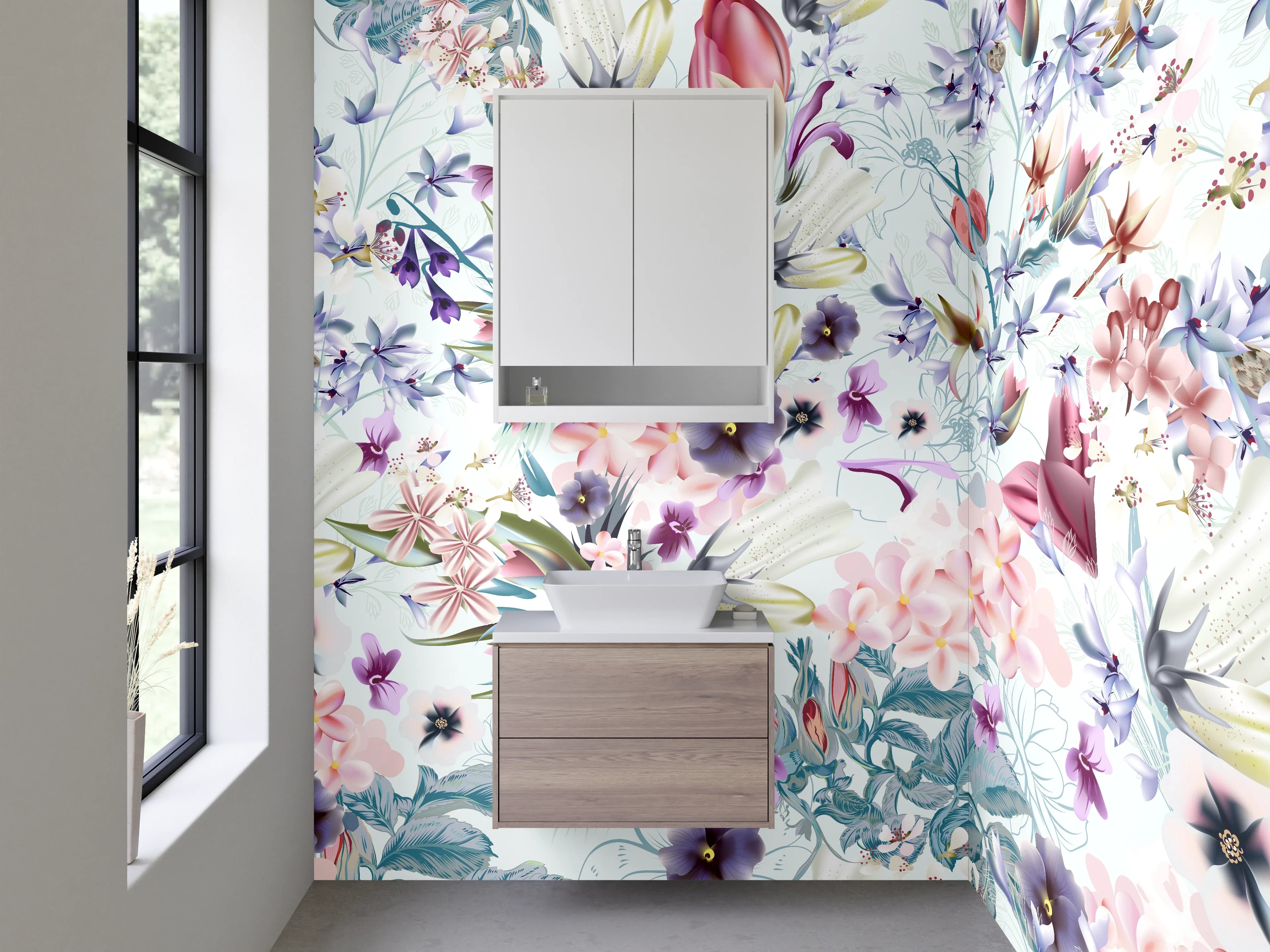 Waschbecken-Rückwand - Florale Pastell-Aquarell-Optik für Rückwände