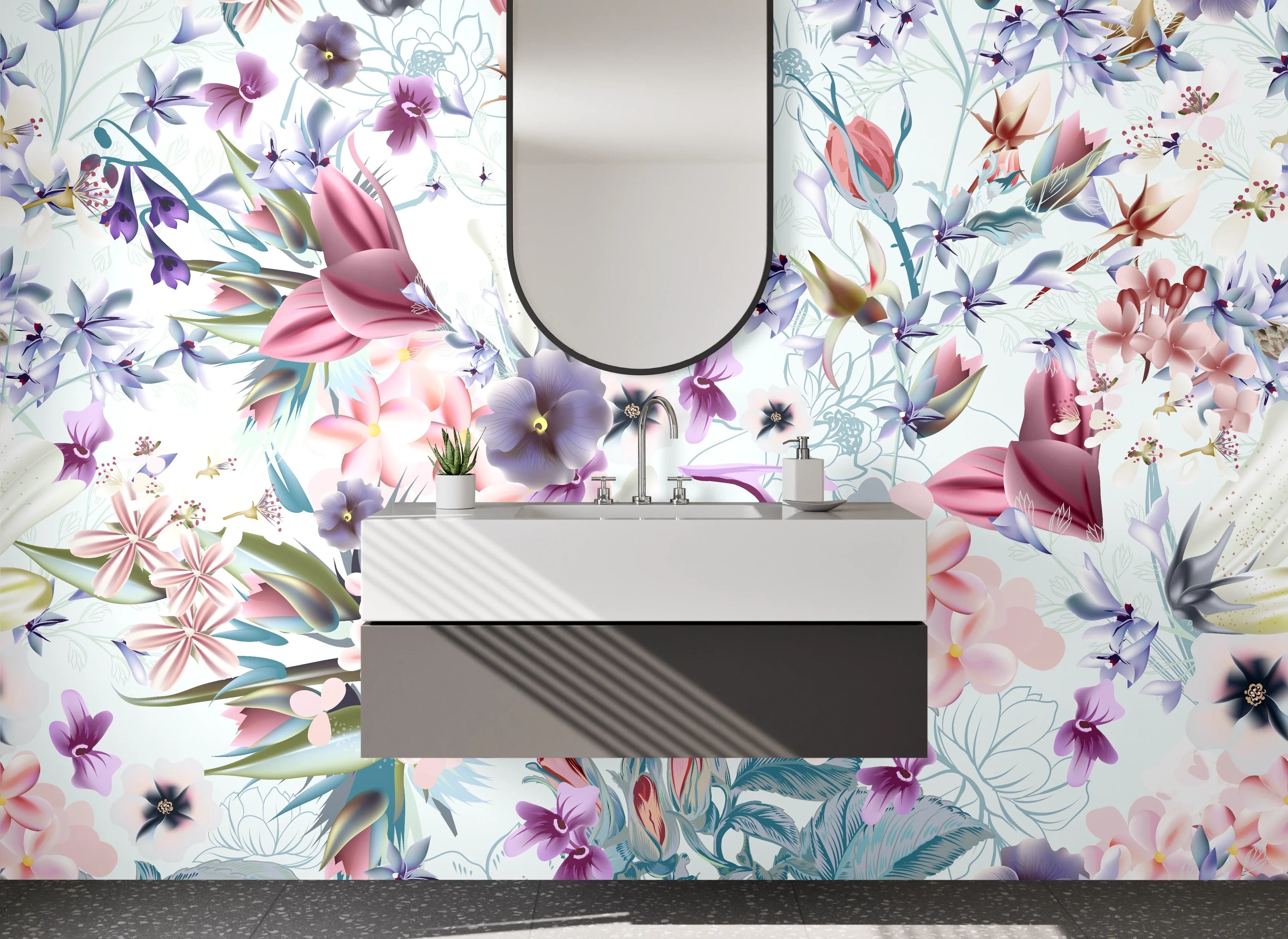 Waschbecken-Rückwand - Florale Pastell-Aquarell-Optik für Rückwände