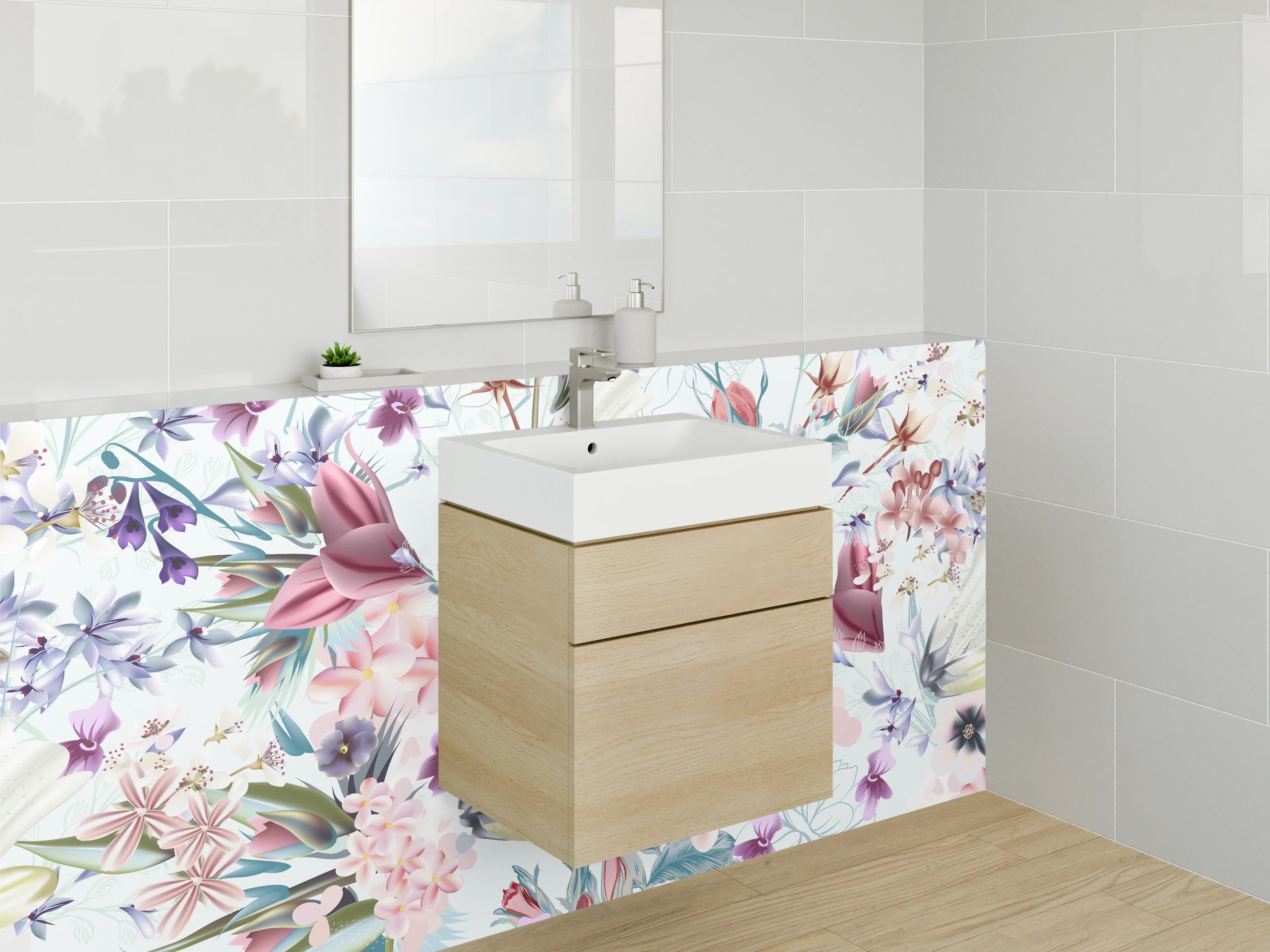 Waschbecken-Rückwand - Florale Pastell-Aquarell-Optik für Rückwände
