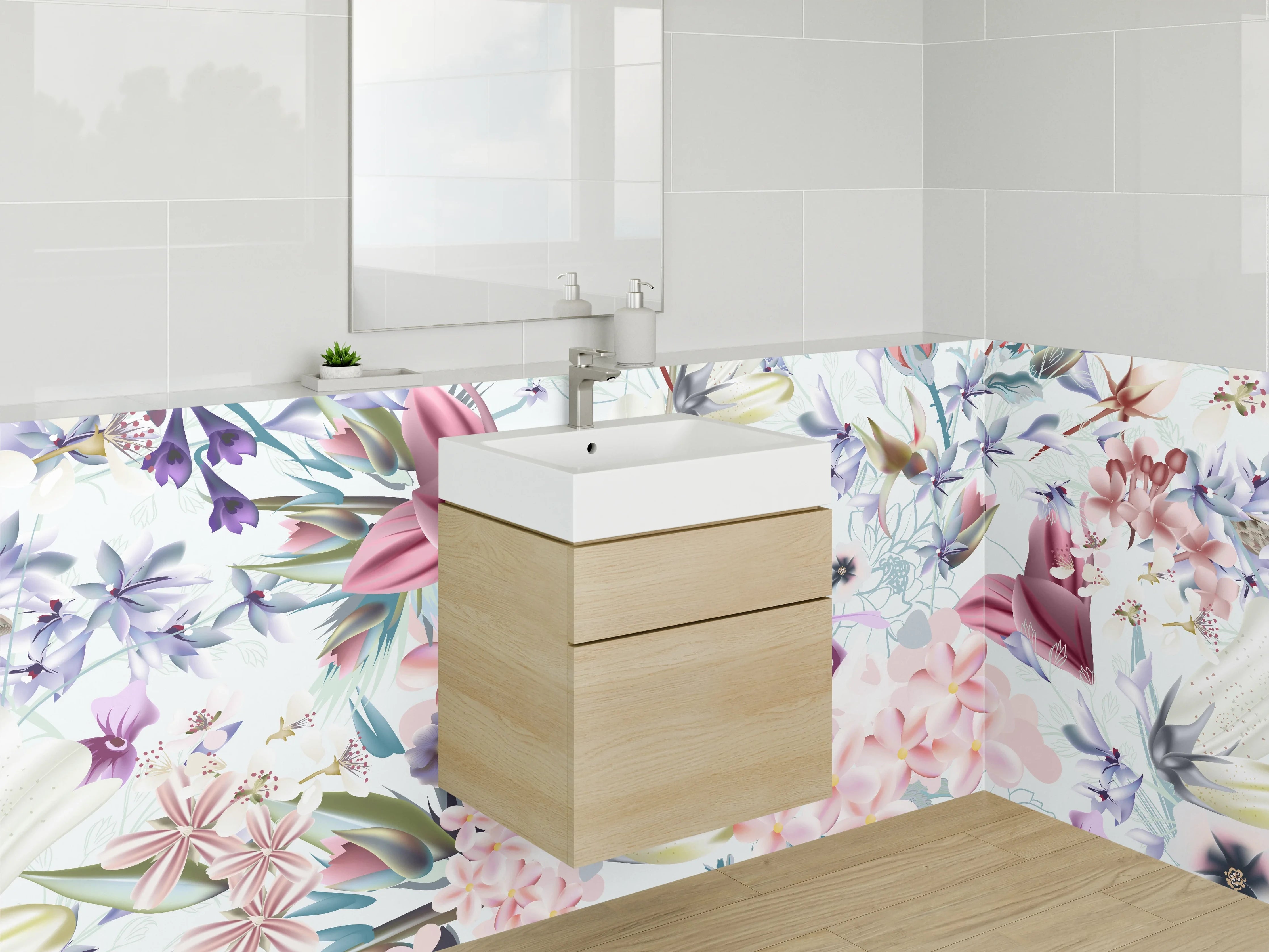 Waschbecken-Rückwand - Florale Pastell-Aquarell-Optik für Rückwände
