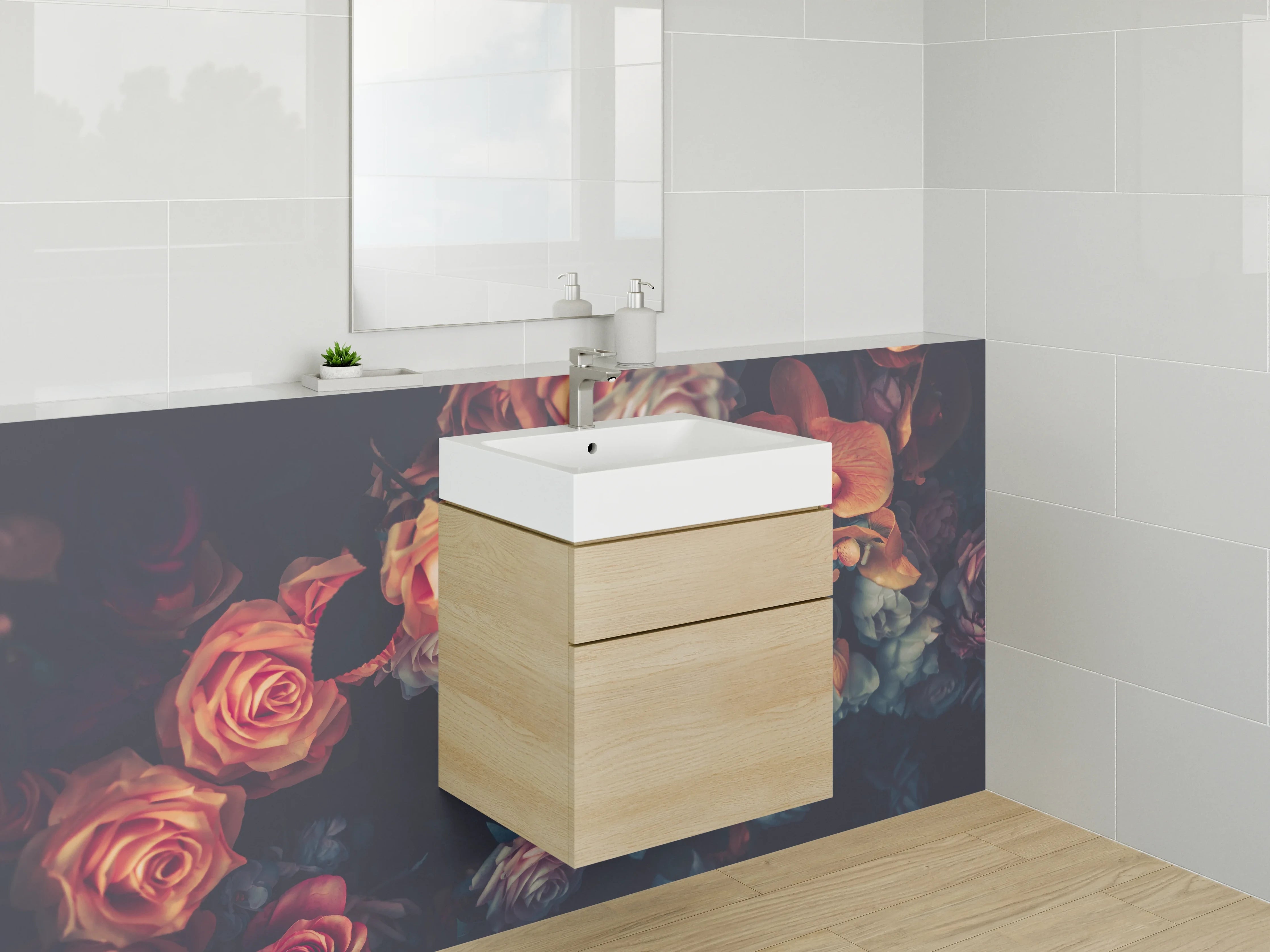 Waschbecken-Rückwand - Florale Vintage-Blüten Komposition