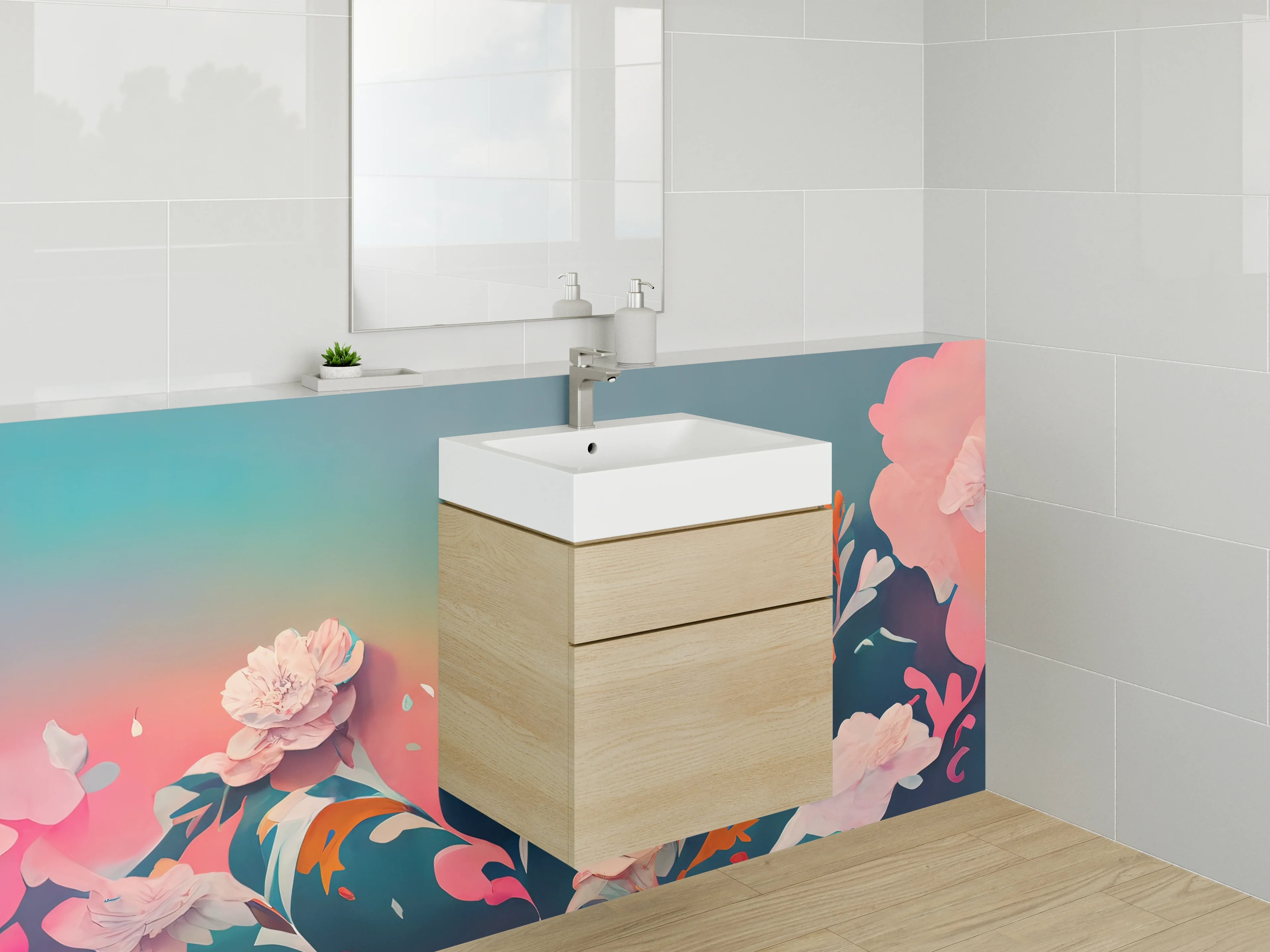 Waschbecken-Rückwand - Florales Aquarell-Design für Bad & Küche