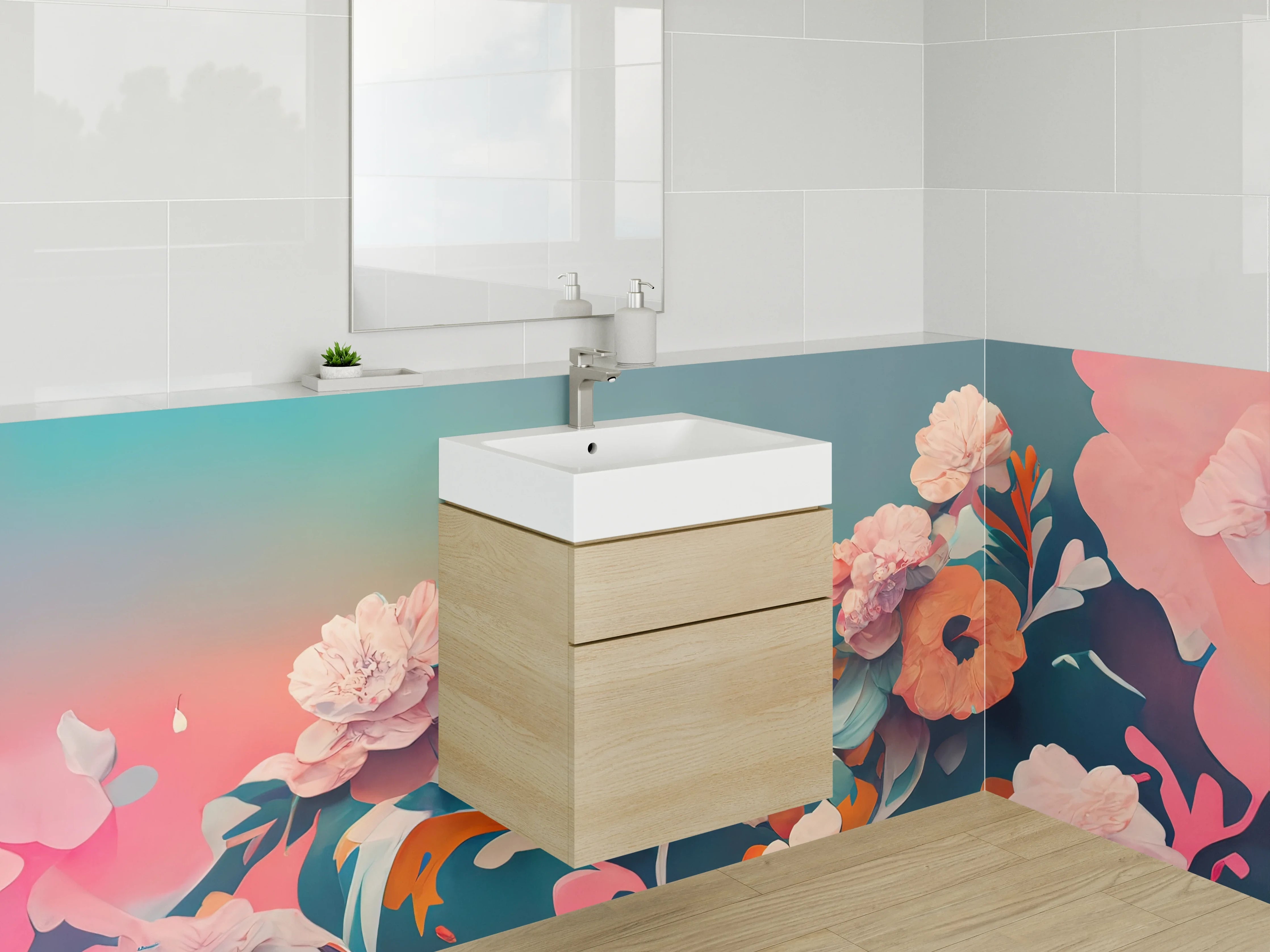 Waschbecken-Rückwand - Florales Aquarell-Design für Bad & Küche