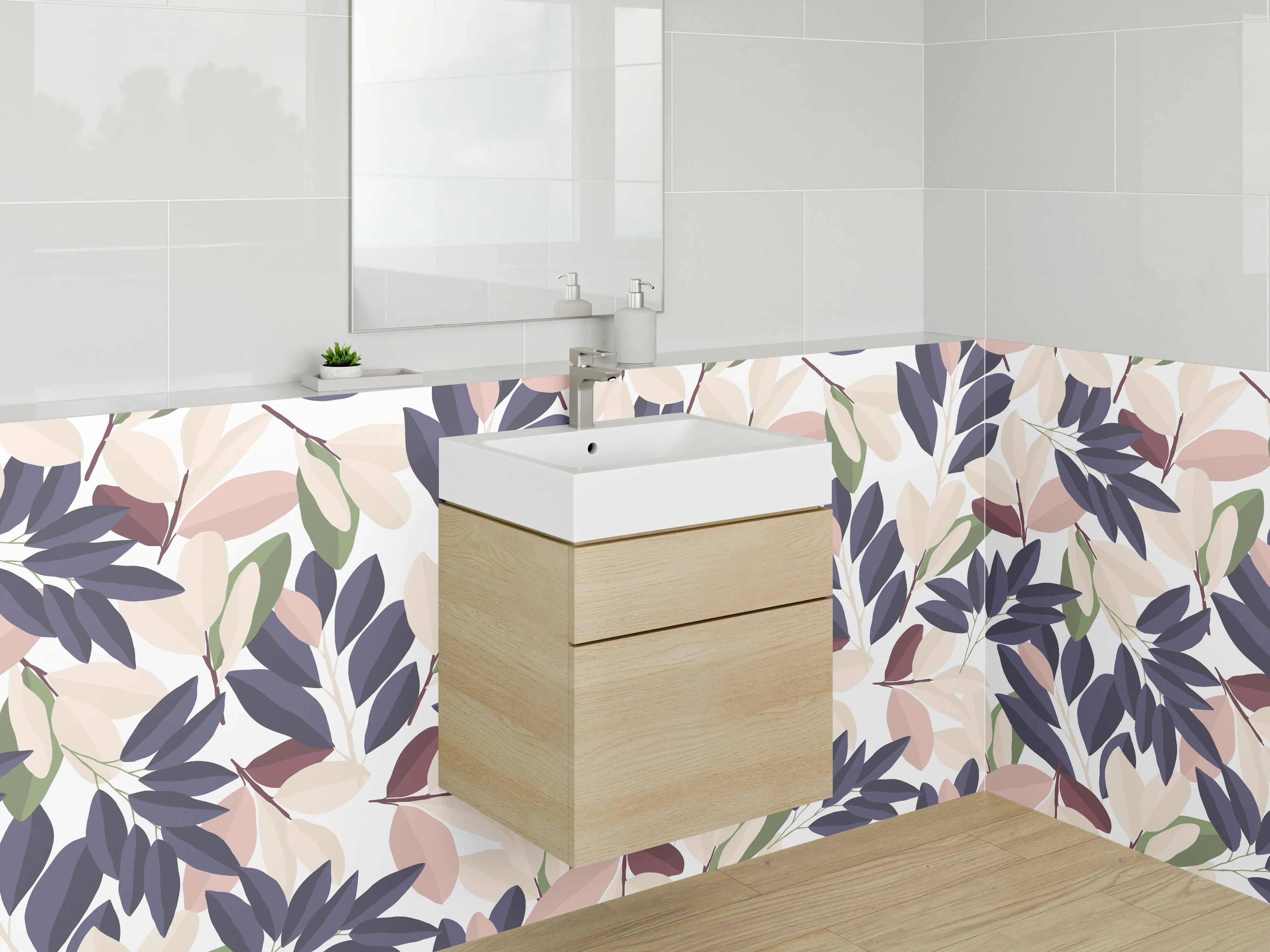 Waschbecken-Rückwand - Florales Aquarell Muster auf Weiß