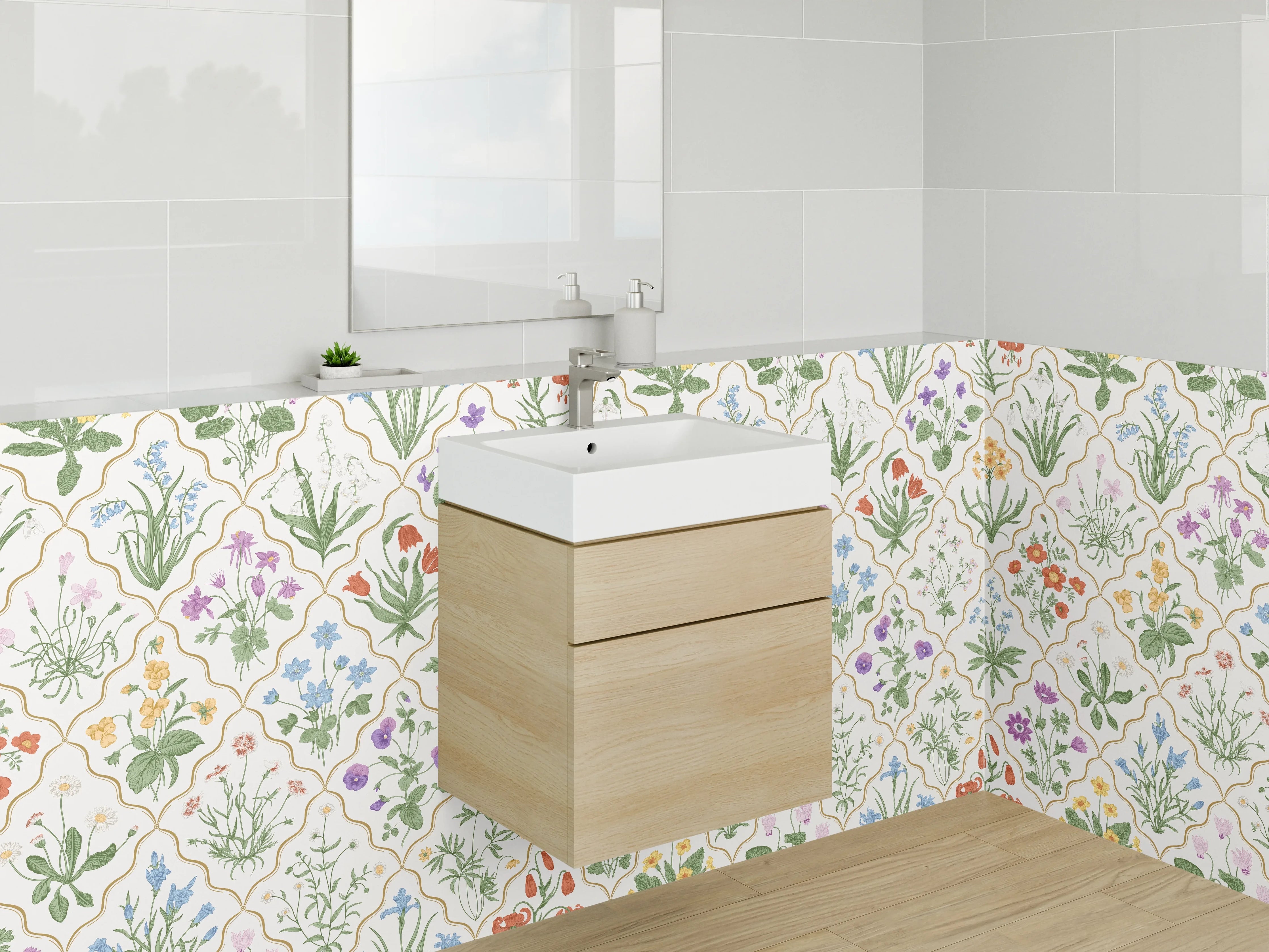 Waschbecken-Rückwand - Florales Aquarell Muster mehrfarbig