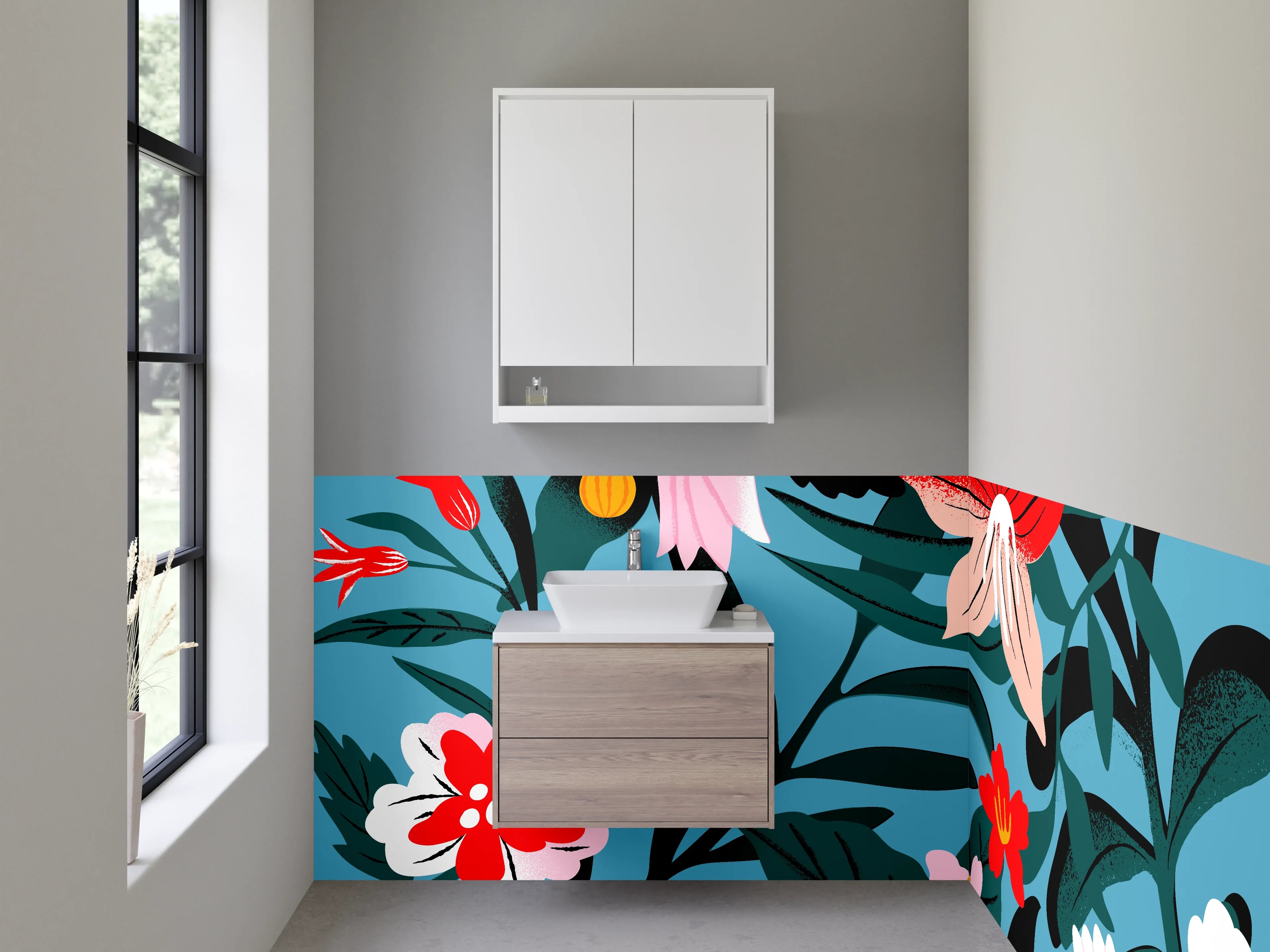 Waschbecken-Rückwand - Florales Design Illustration modern bunt