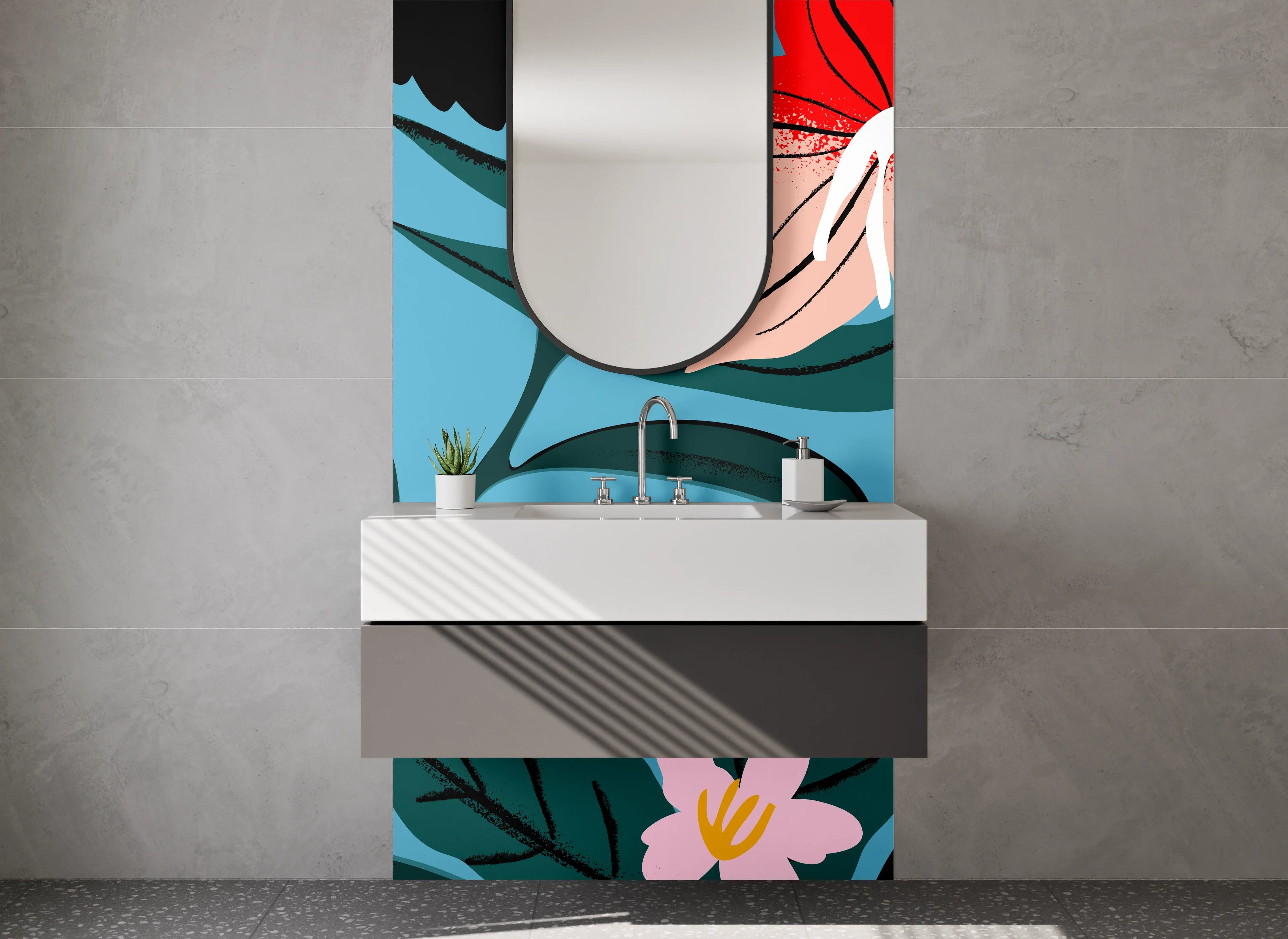 Waschbecken-Rückwand - Florales Design Illustration modern bunt