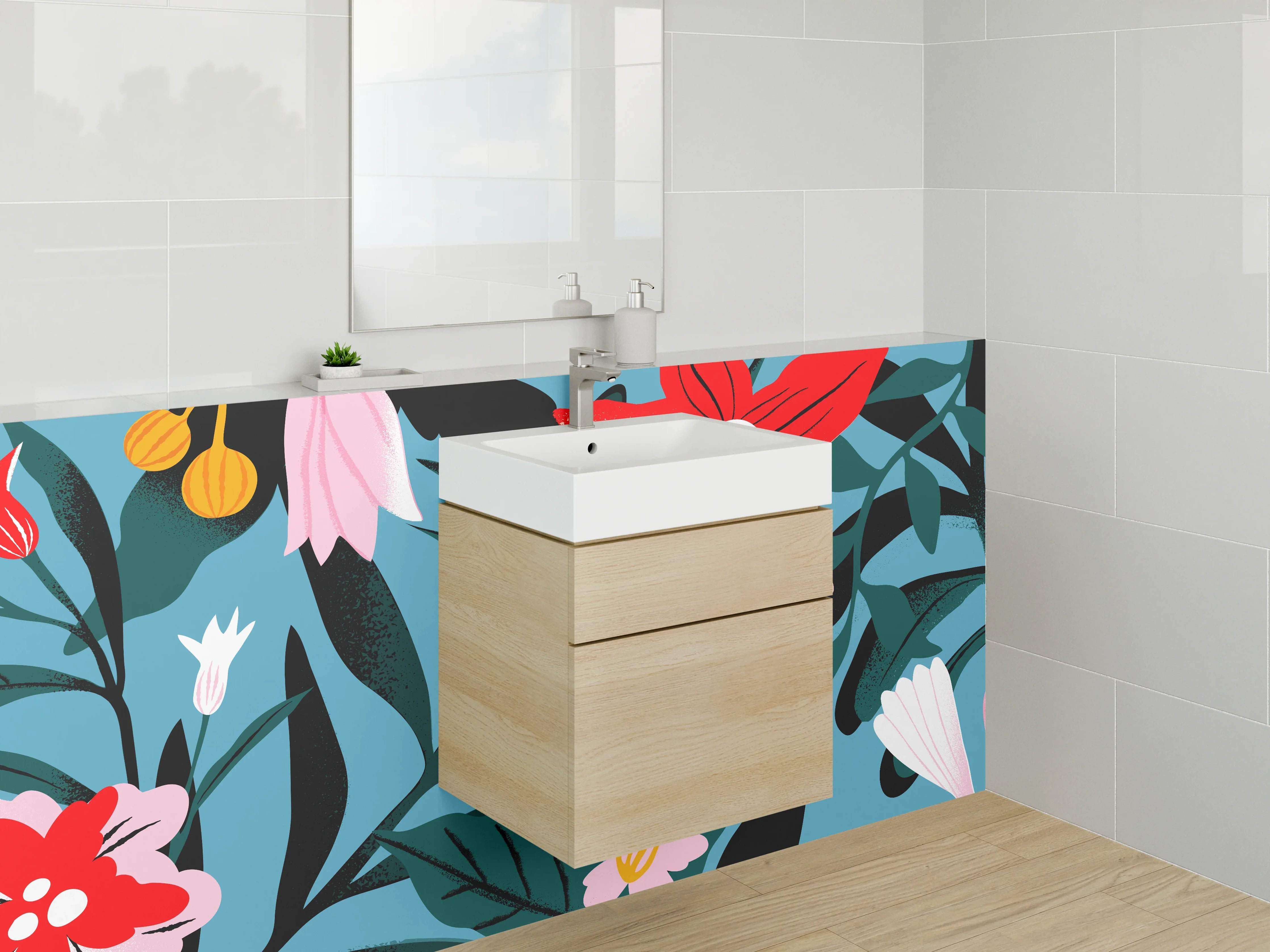 Waschbecken-Rückwand - Florales Design Illustration modern bunt