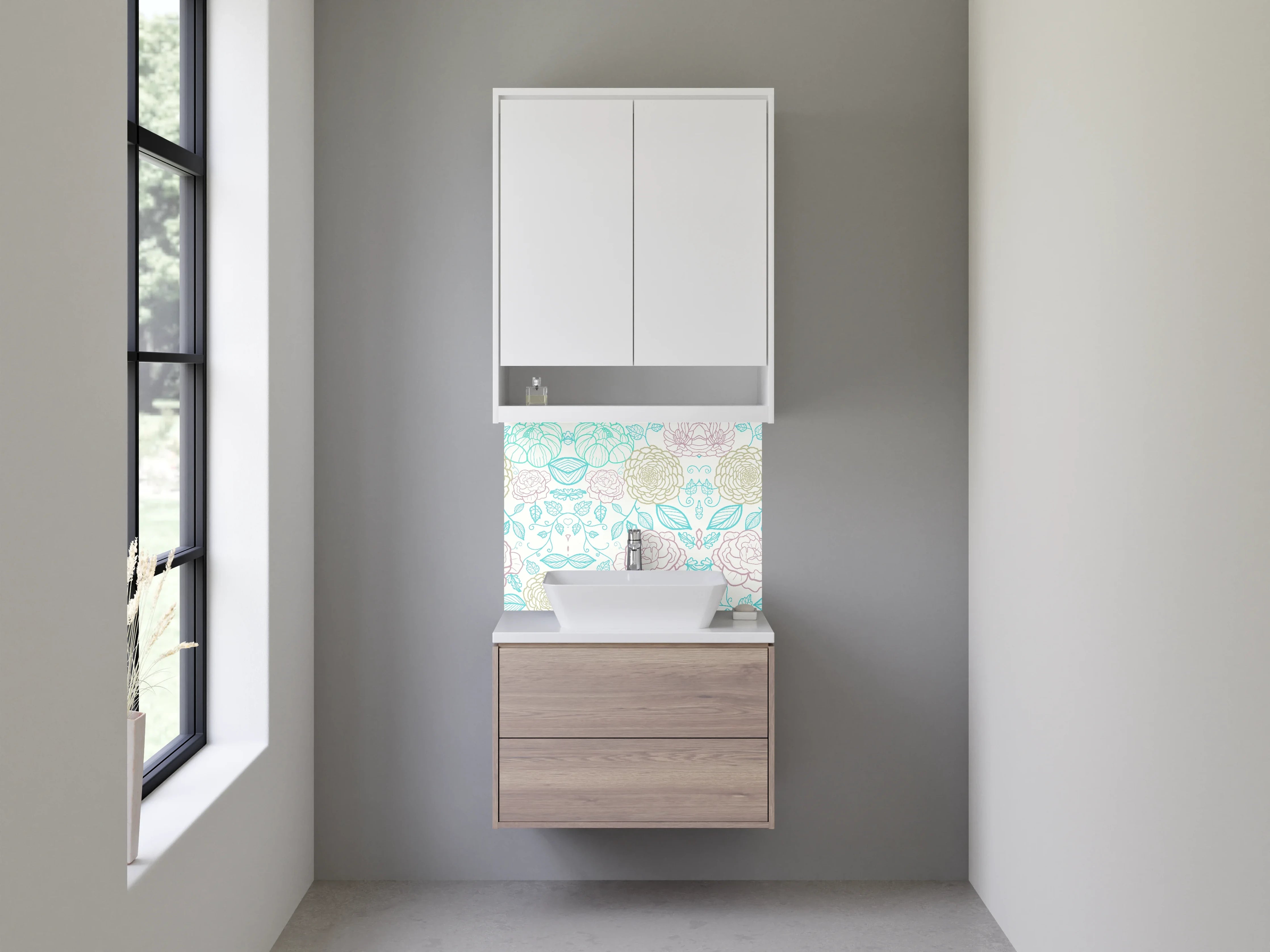 Waschbecken-Rückwand - Florales Lineart Muster Pastell