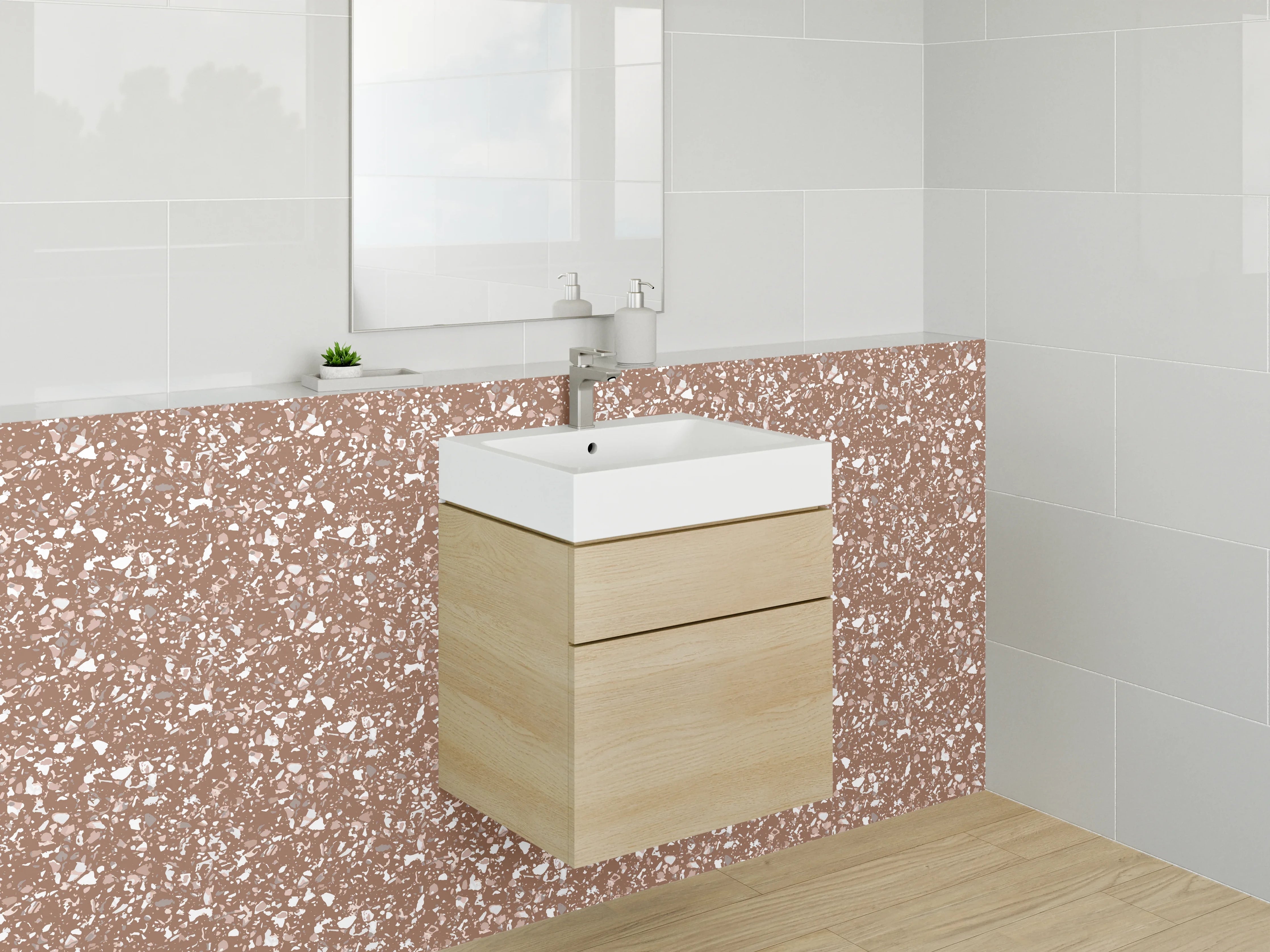 Waschbecken-Rückwand - Florales Mosaik in Braun und Beige