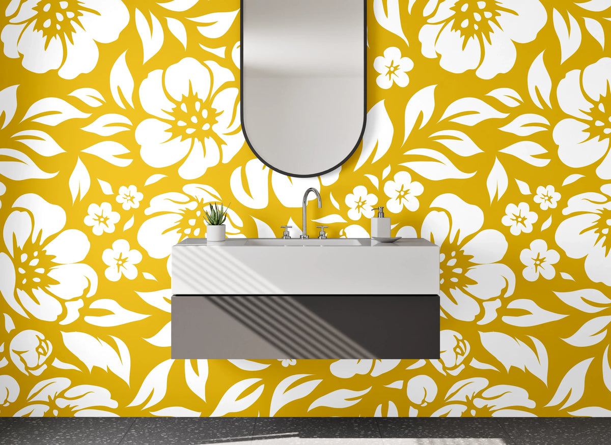 Waschbecken-Rückwand - Florales Muster in Gold und Weiß