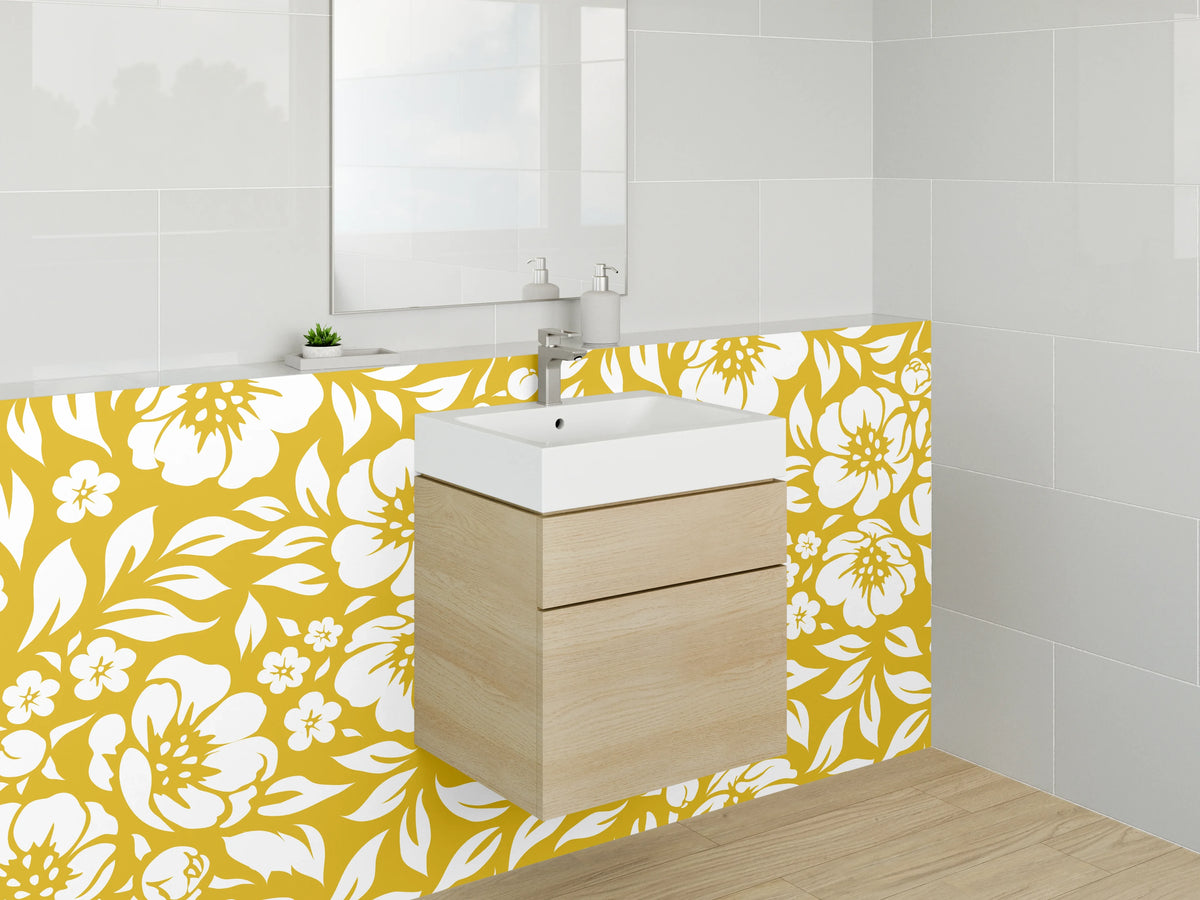 Waschbecken-Rückwand - Florales Muster in Gold und Weiß