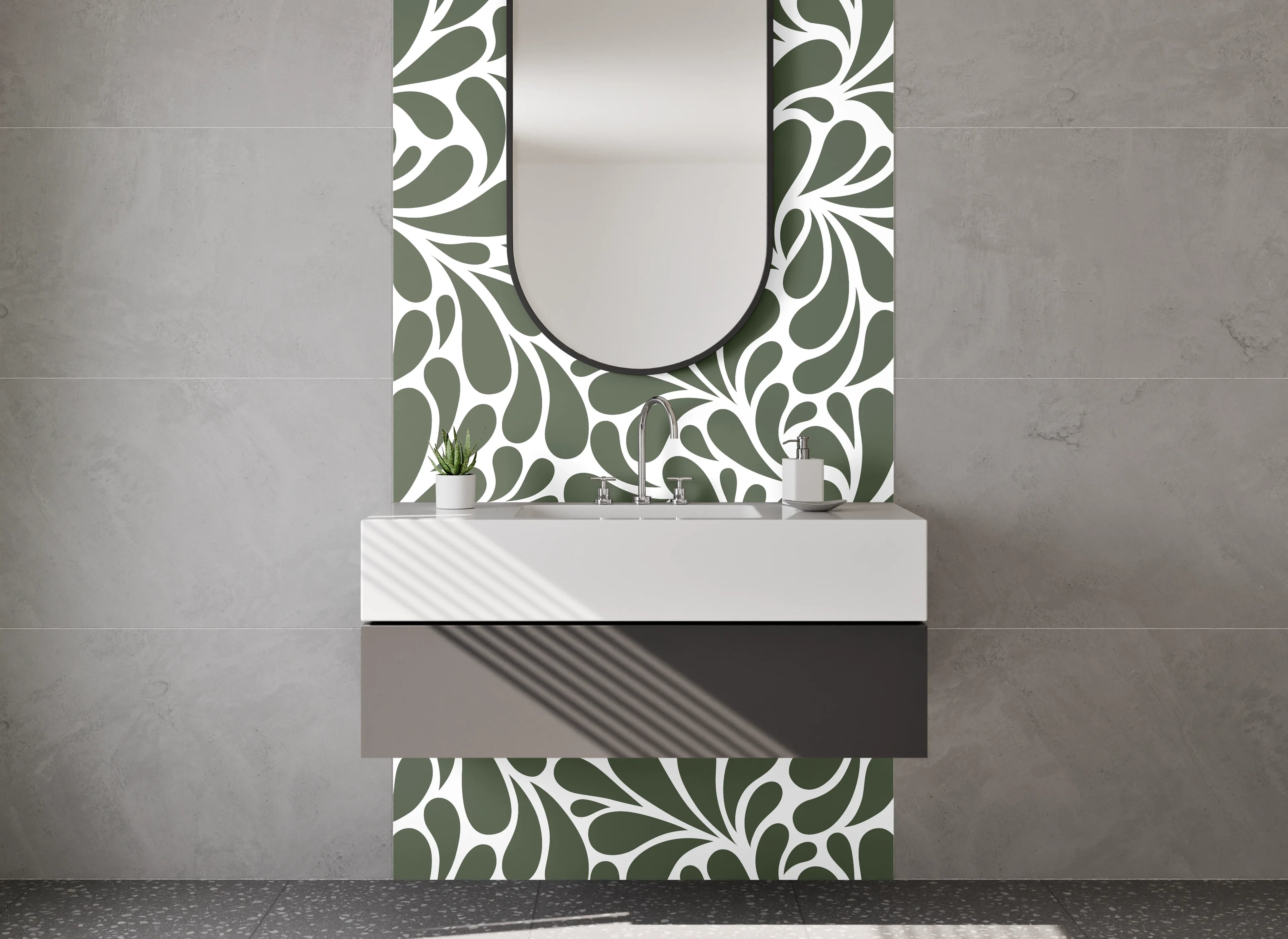 Waschbecken-Rückwand - Florales Ornament-Muster Grau Weiß