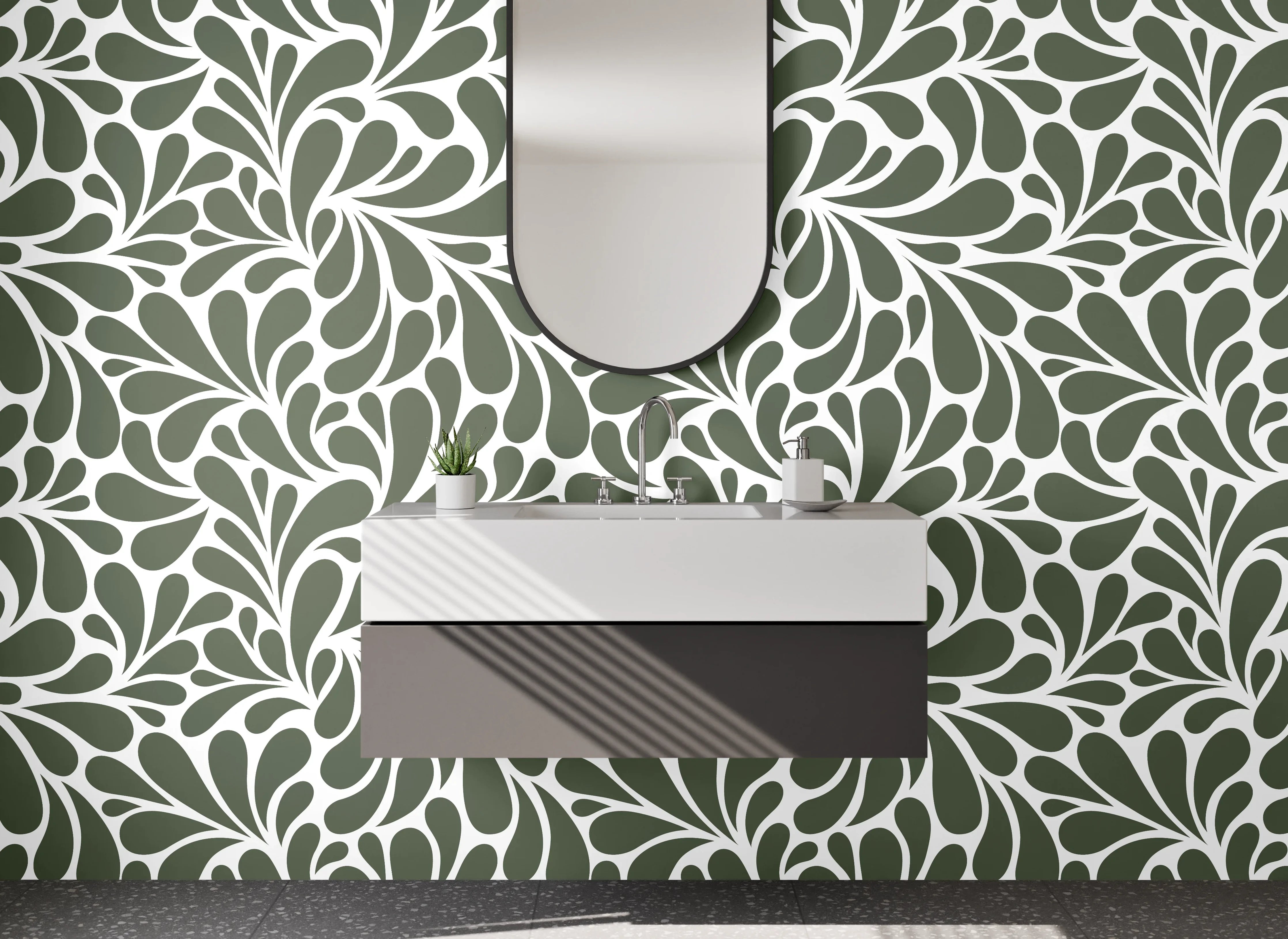 Waschbecken-Rückwand - Florales Ornament-Muster Grau Weiß