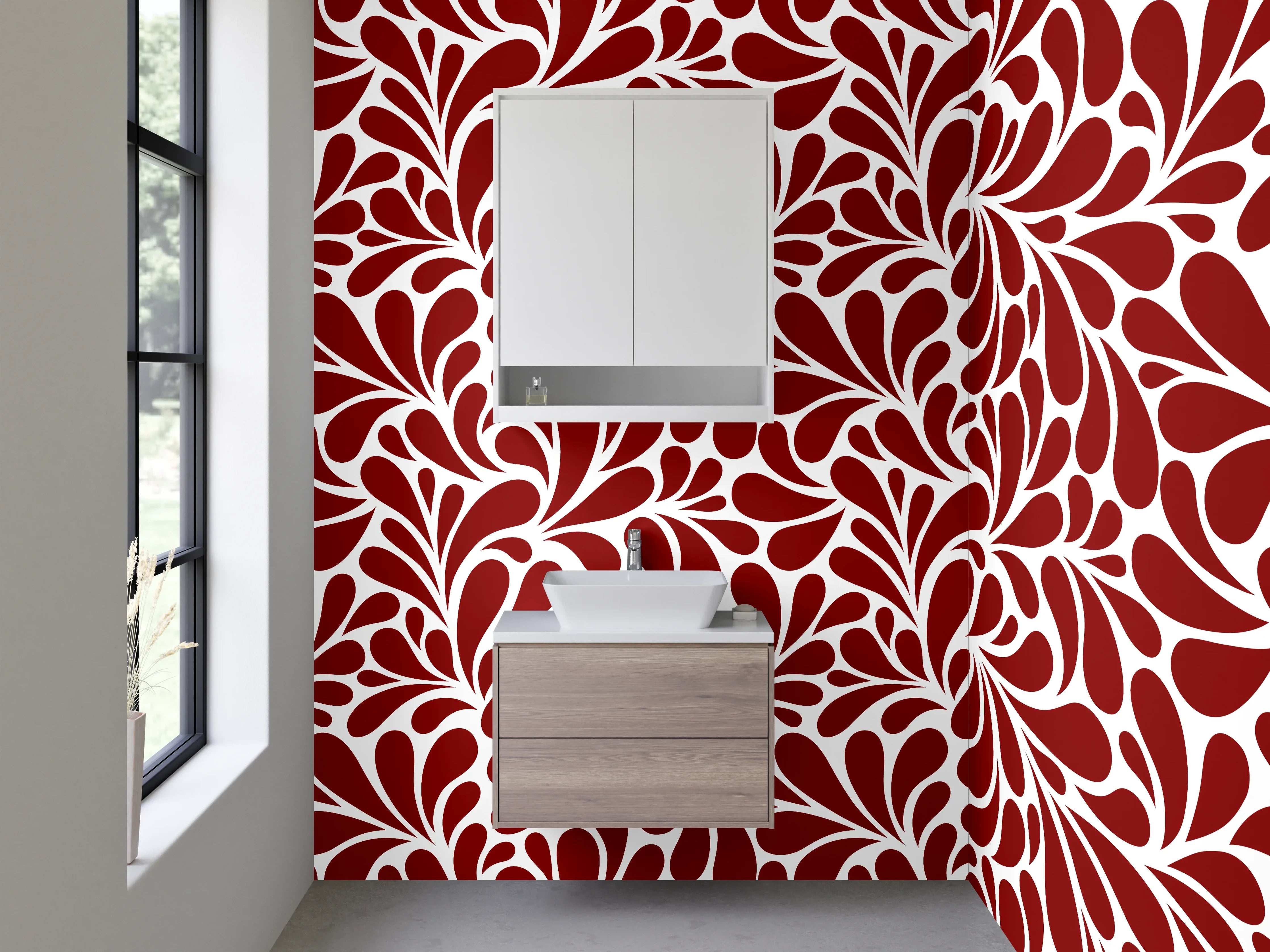 Waschbecken-Rückwand - Florales Ornament Muster Rot Weiß