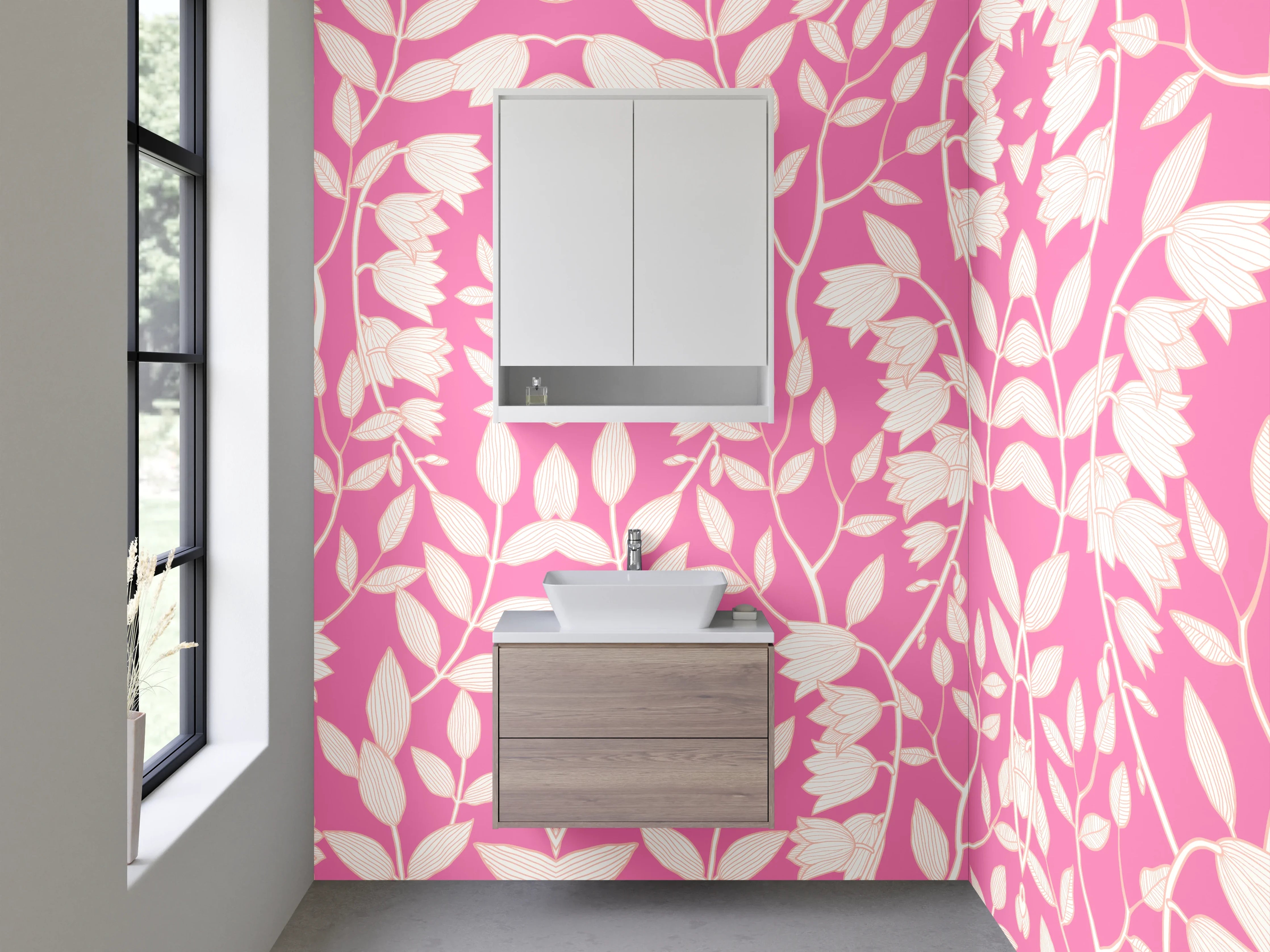 Waschbecken-Rückwand - Florales Ornament Rosa Weiß Muster