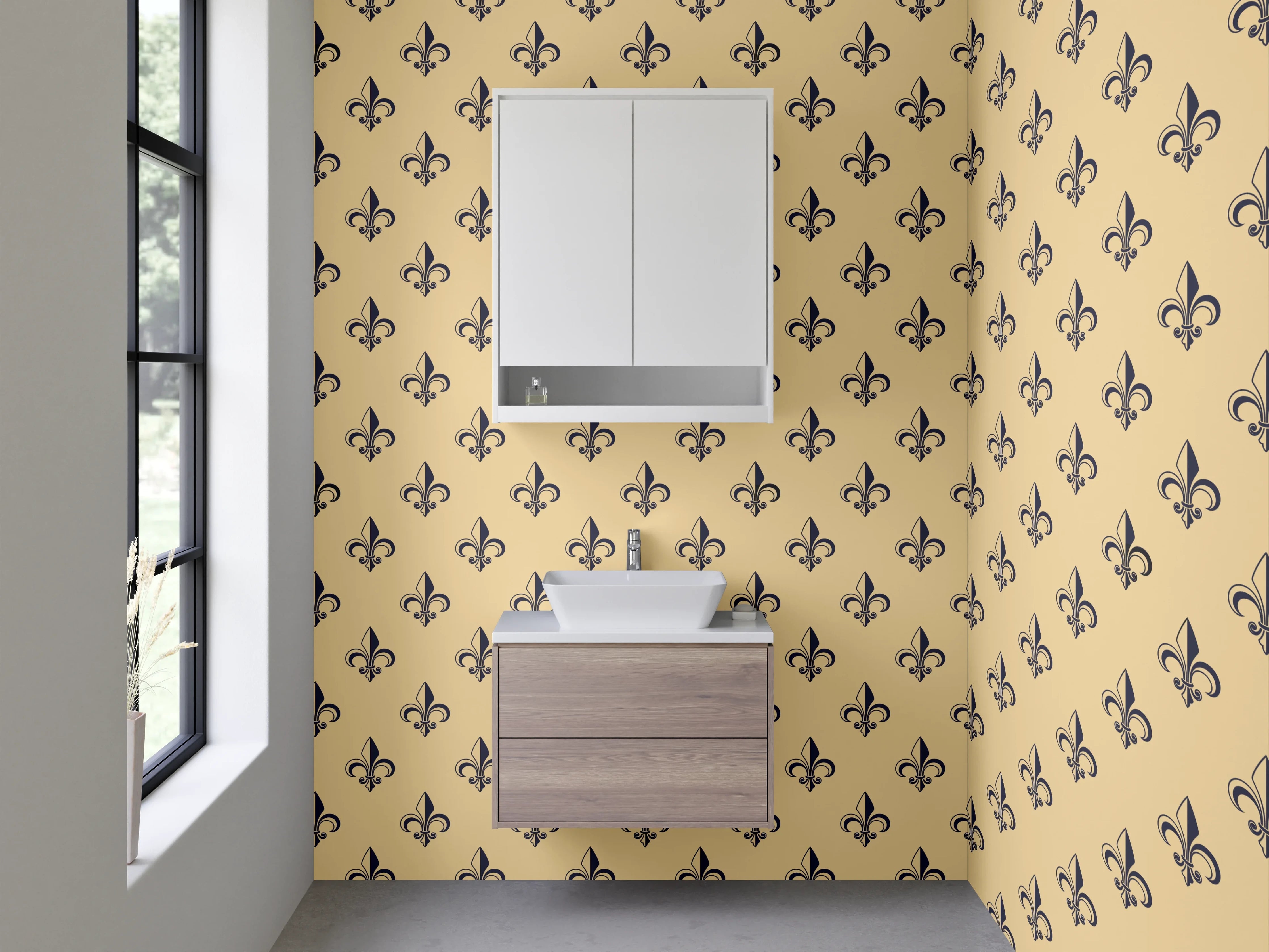 Waschbecken-Rückwand - Florales Retro-Muster Beige Braun