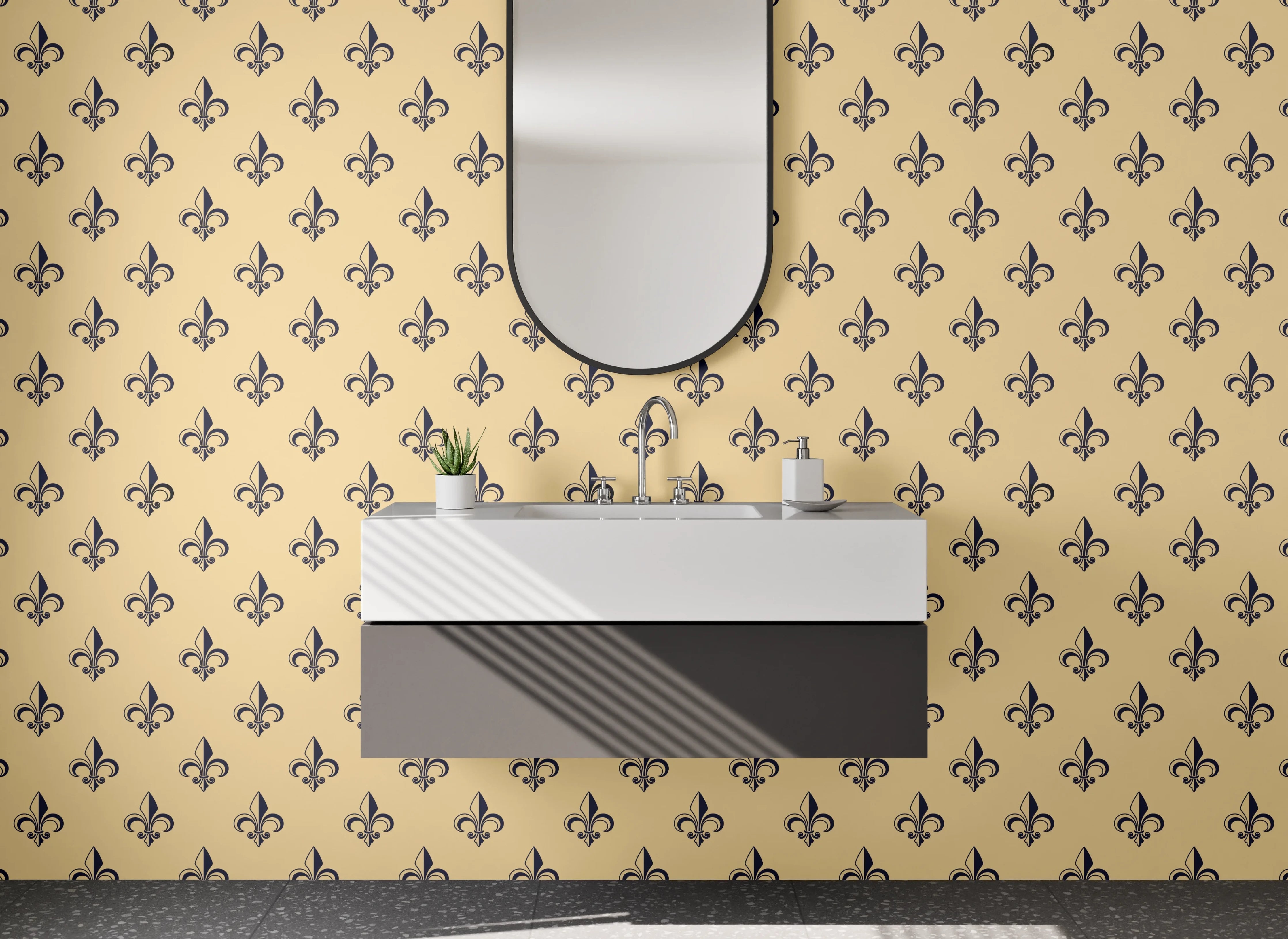 Waschbecken-Rückwand - Florales Retro-Muster Beige Braun