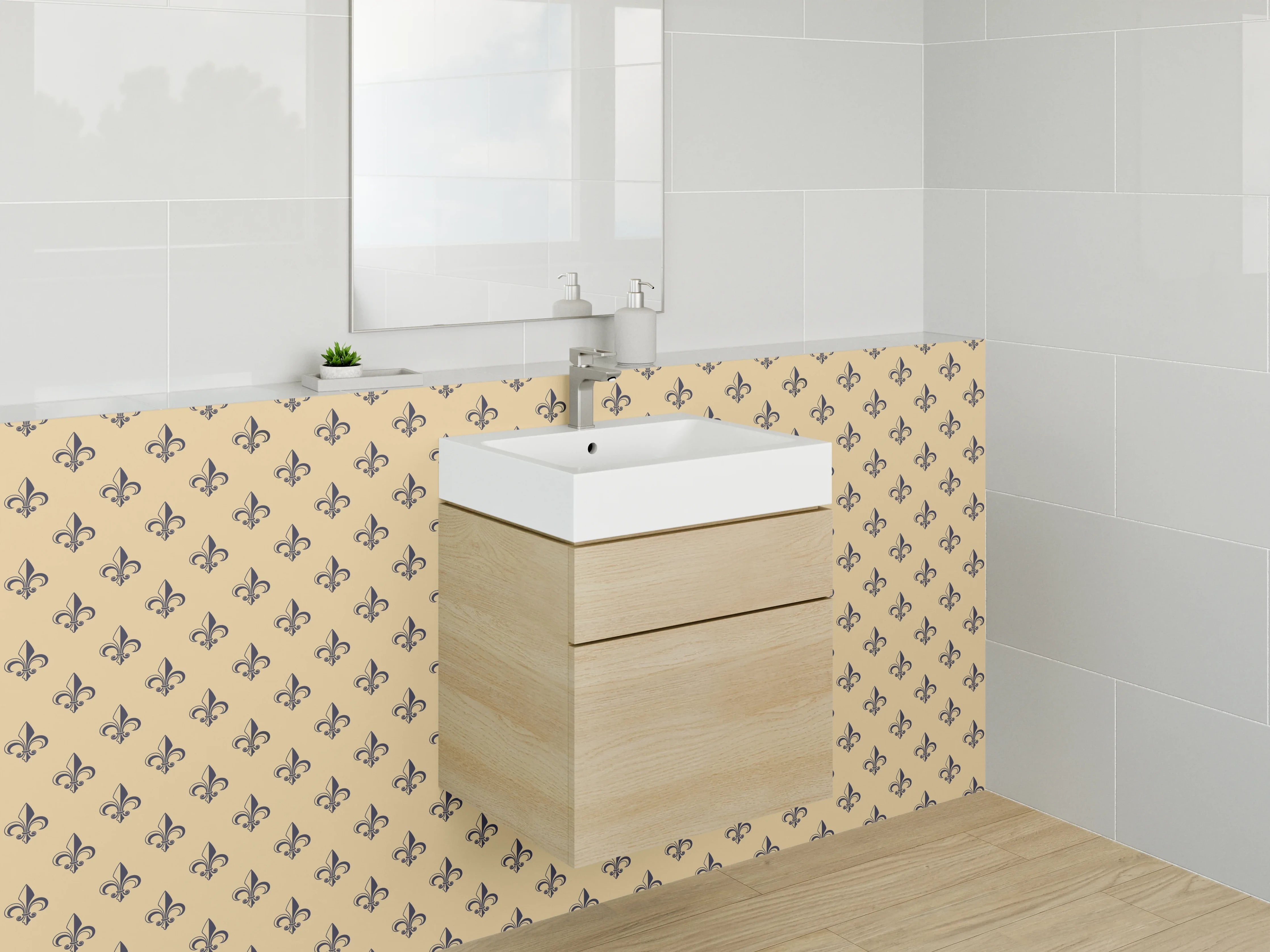 Waschbecken-Rückwand - Florales Retro-Muster Beige Braun