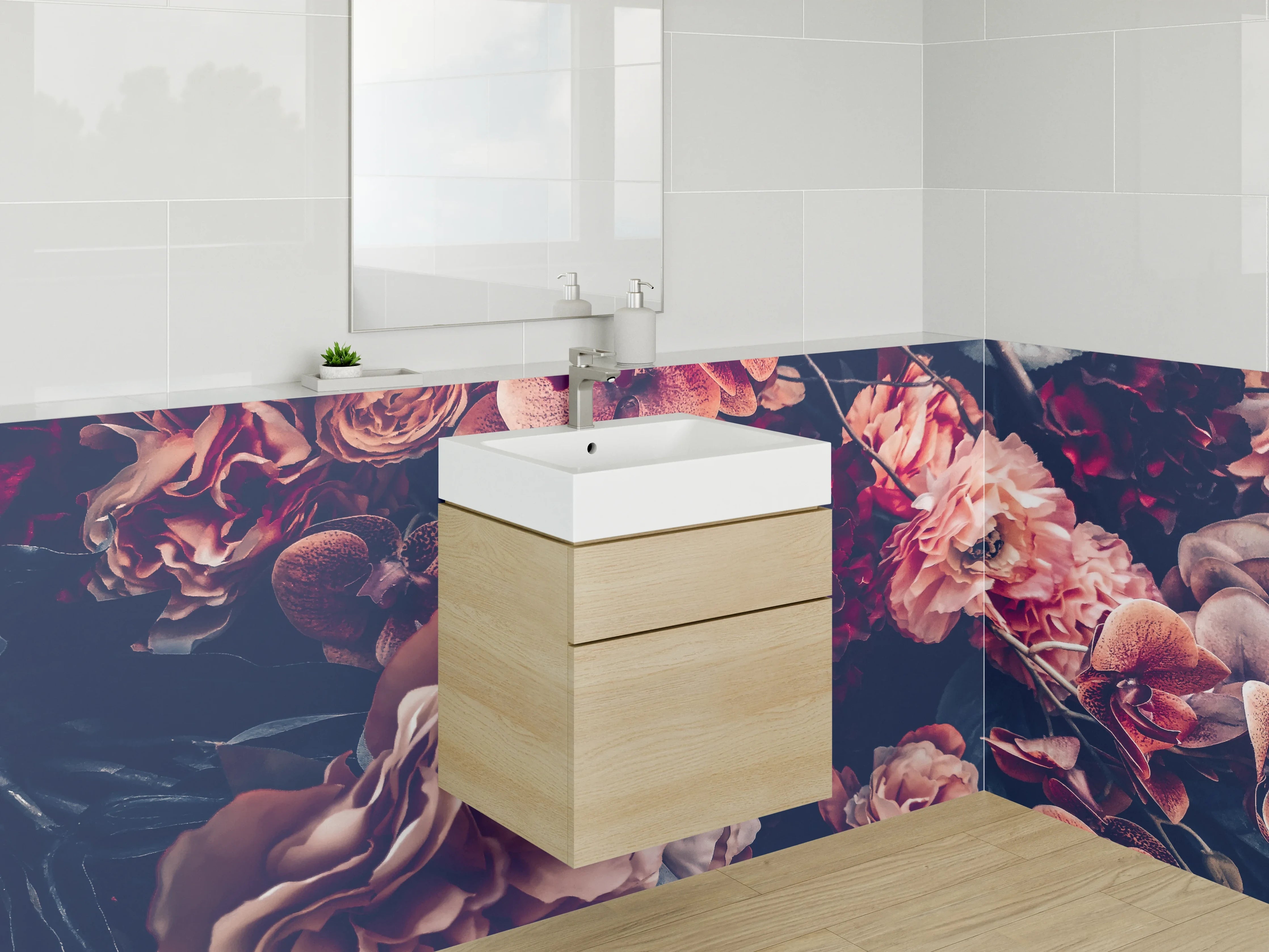 Waschbecken-Rückwand - Florales Vintage-Blumenmeer Wandbild